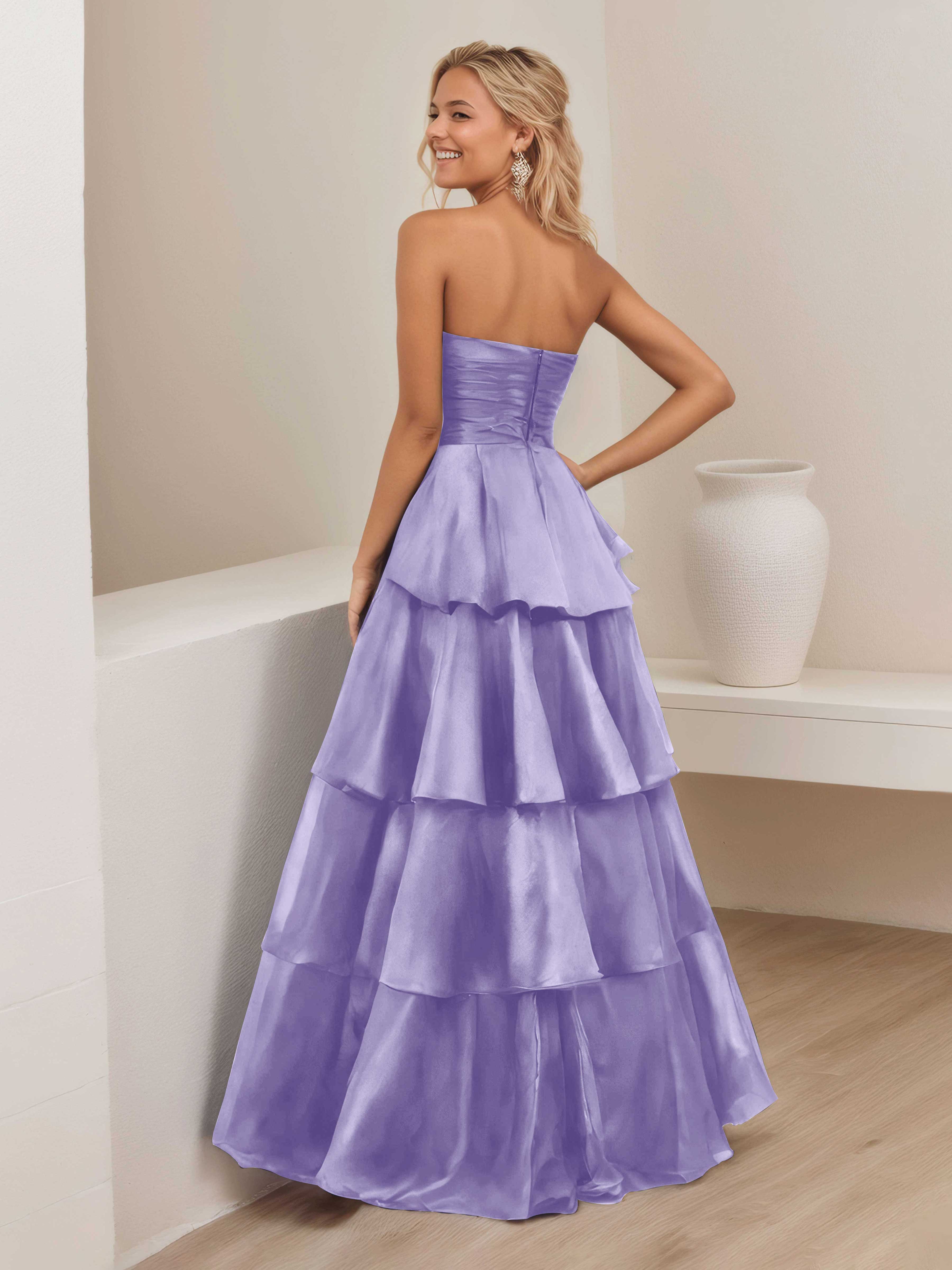 Ellianna Trendy Strapless Tiered Long Satin Formal Dresses