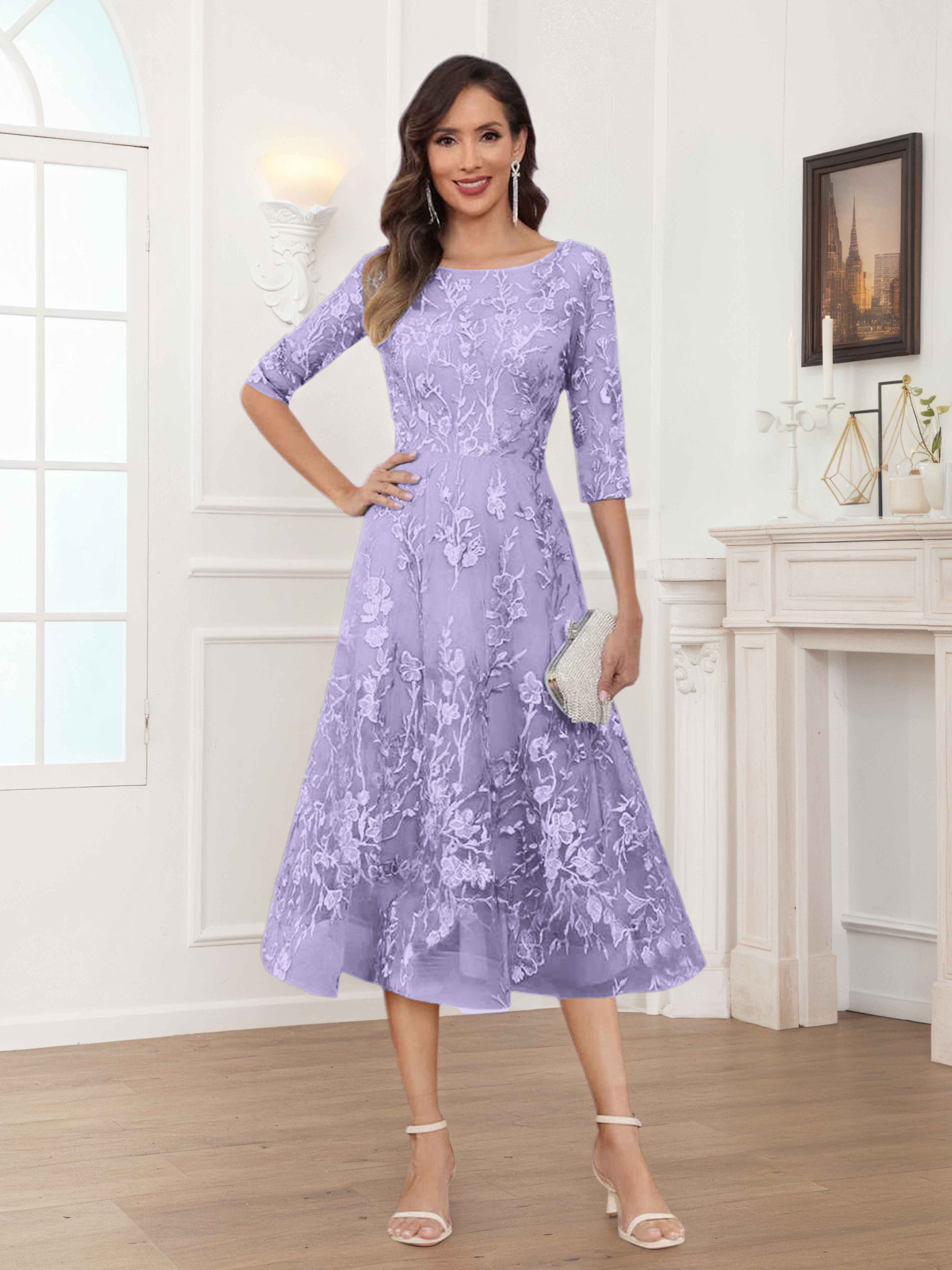 Pax Dreamy A-Line Illusion Lace Tea Length Mother of The Bride Dresses