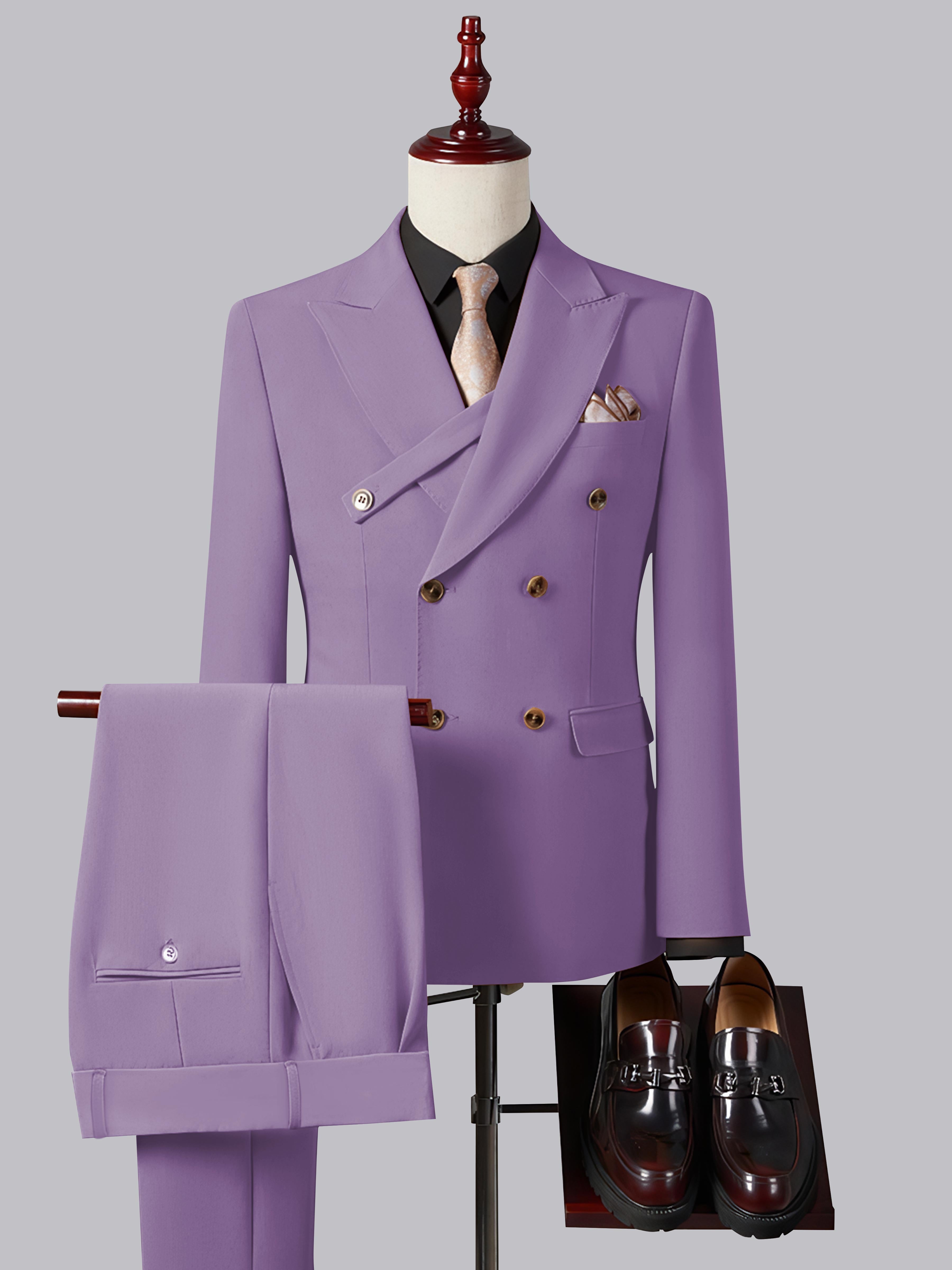 Refined Slim Fit Double Breasted Men's 2 Pieces Peak Lapel Suit with Strap