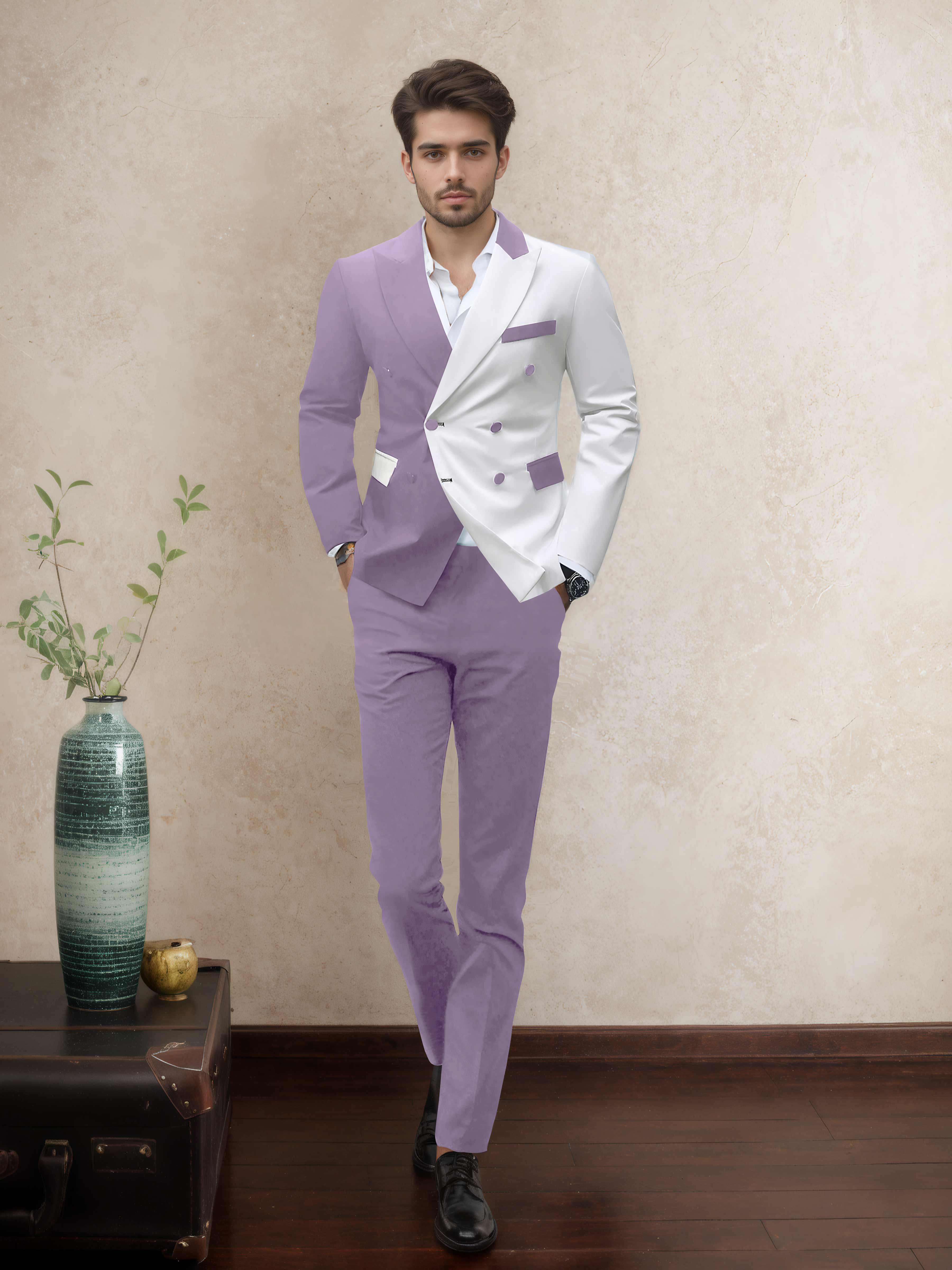 Sophisticated 2 Pieces Men’s Evening Suit Tailored Fit Double Breasted