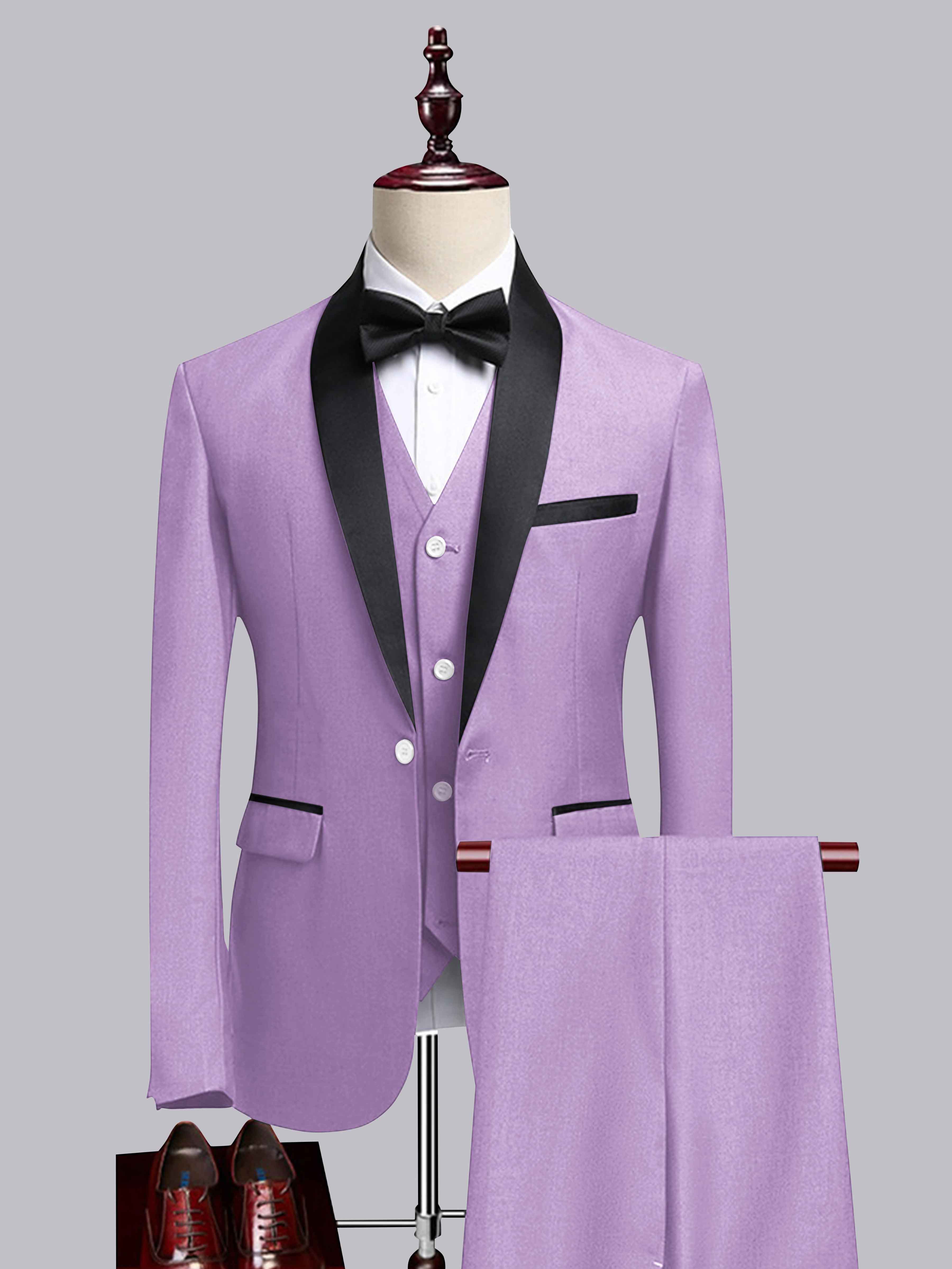 Modern Men's 3 Pieces Contrast Trim One Button Shawl Lapel Guest Suit