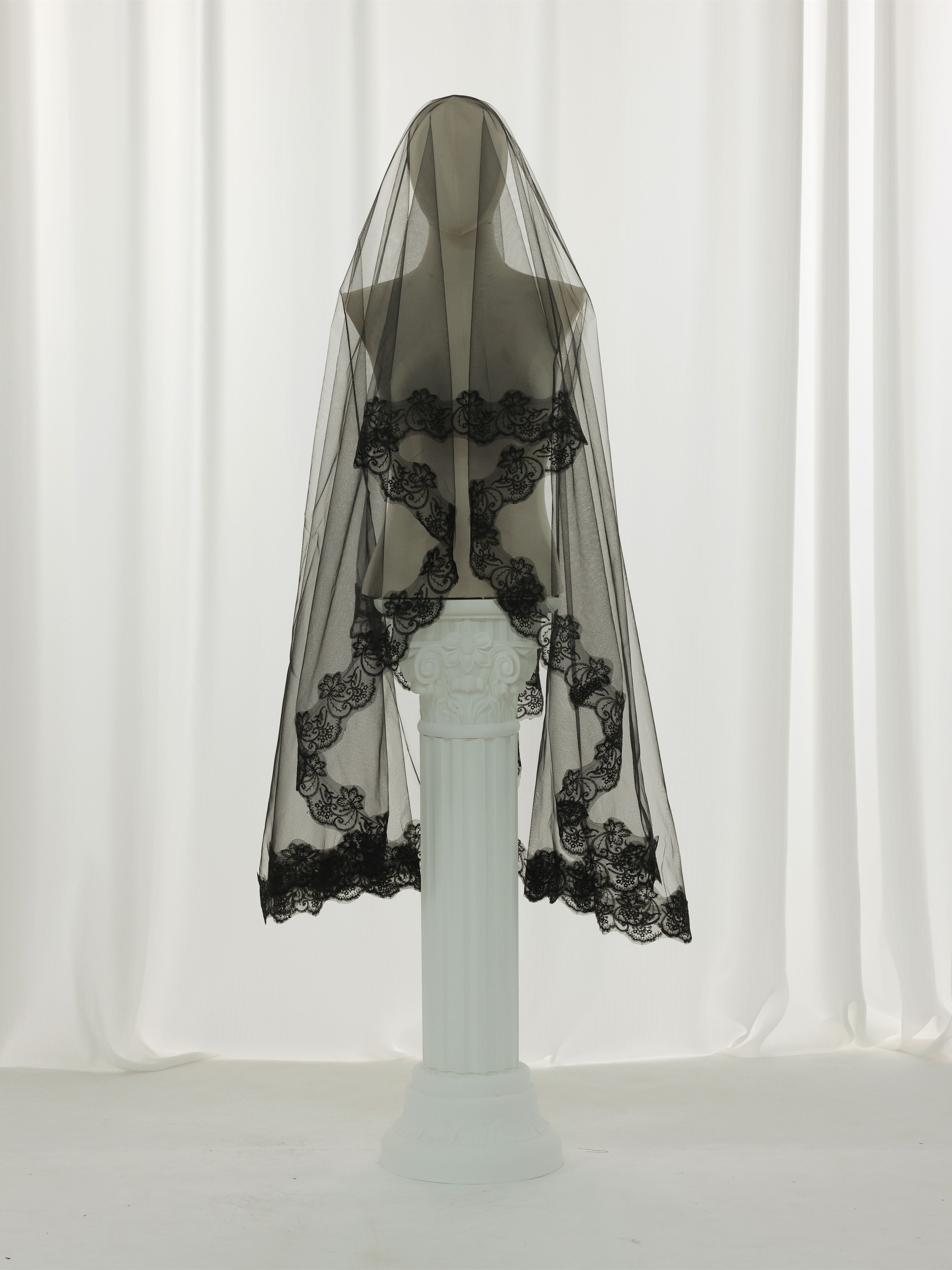Long Black Lace Mantilla Wedding Veil