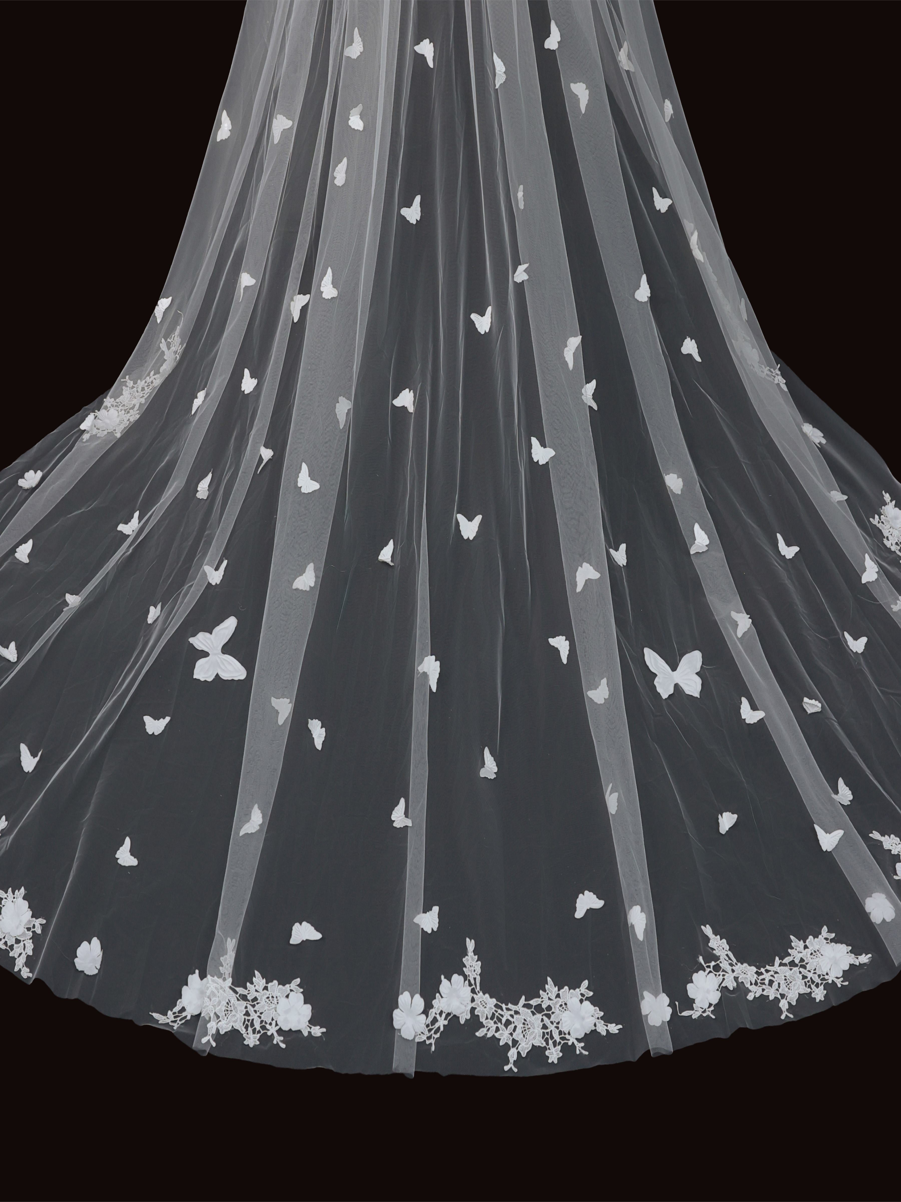 Long Butterfly Wedding Veil for Bride