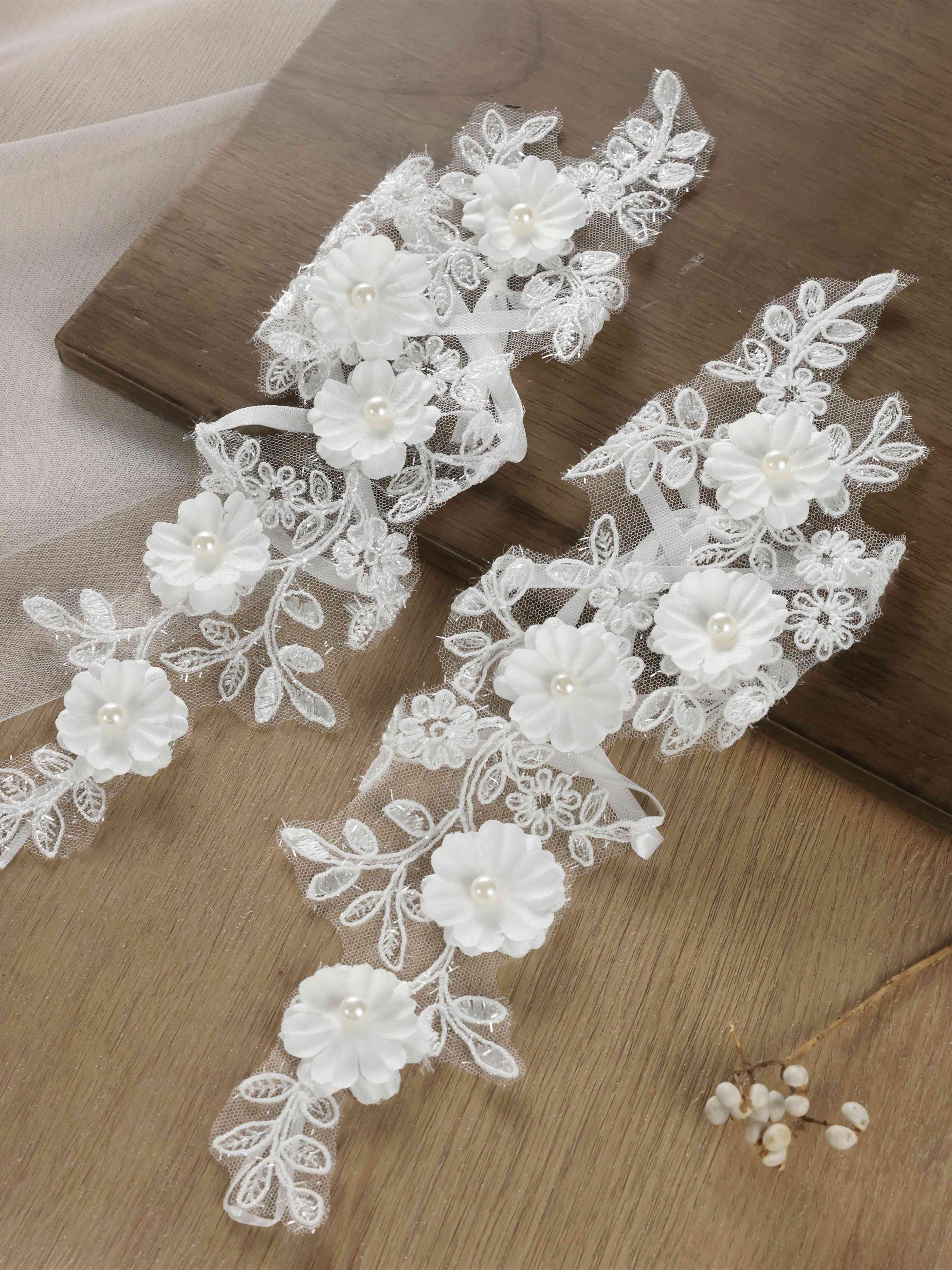 Long Floral Lace Bridal Gloves with 3D Applique