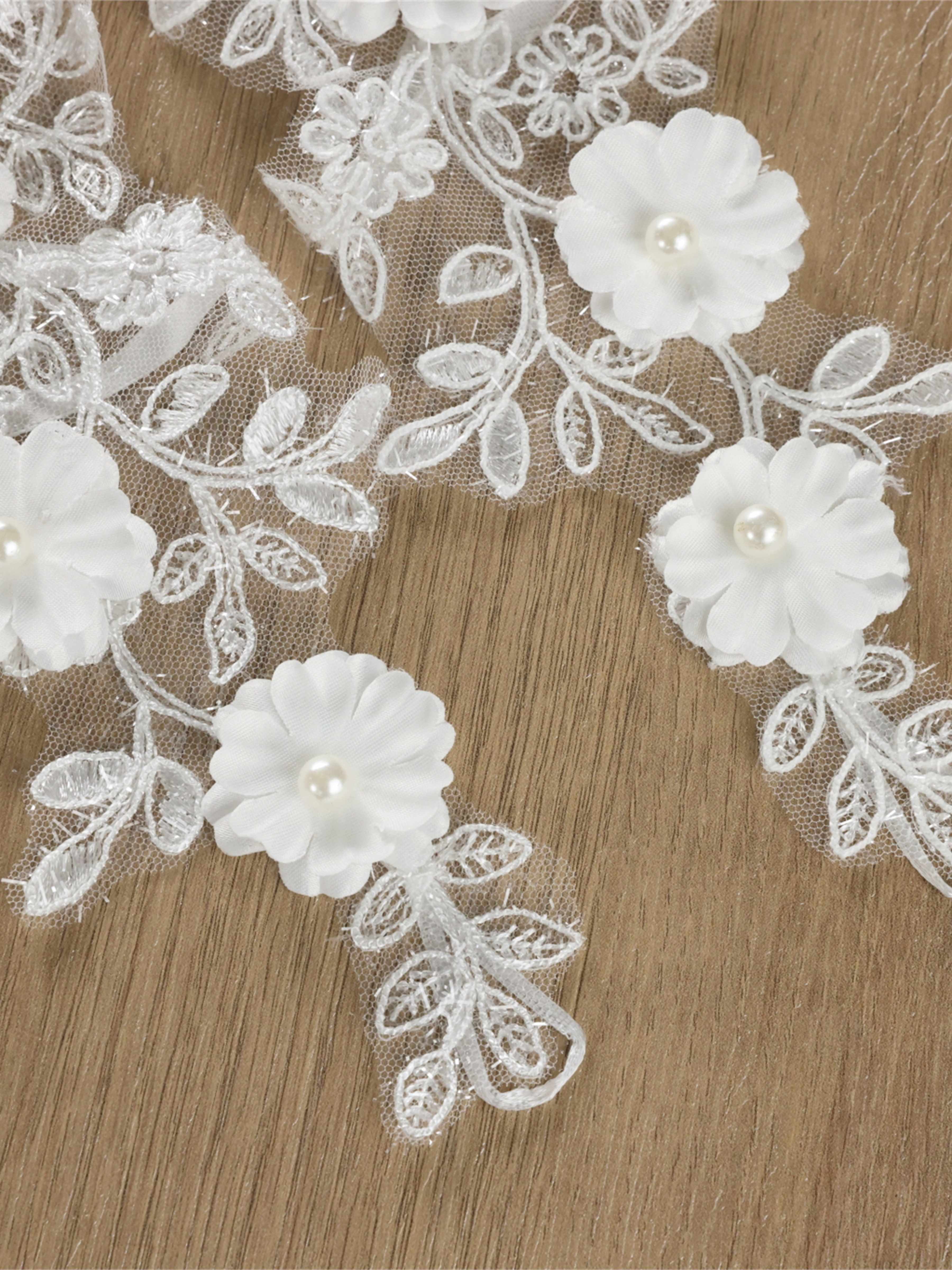 Long Floral Lace Bridal Gloves with 3D Applique
