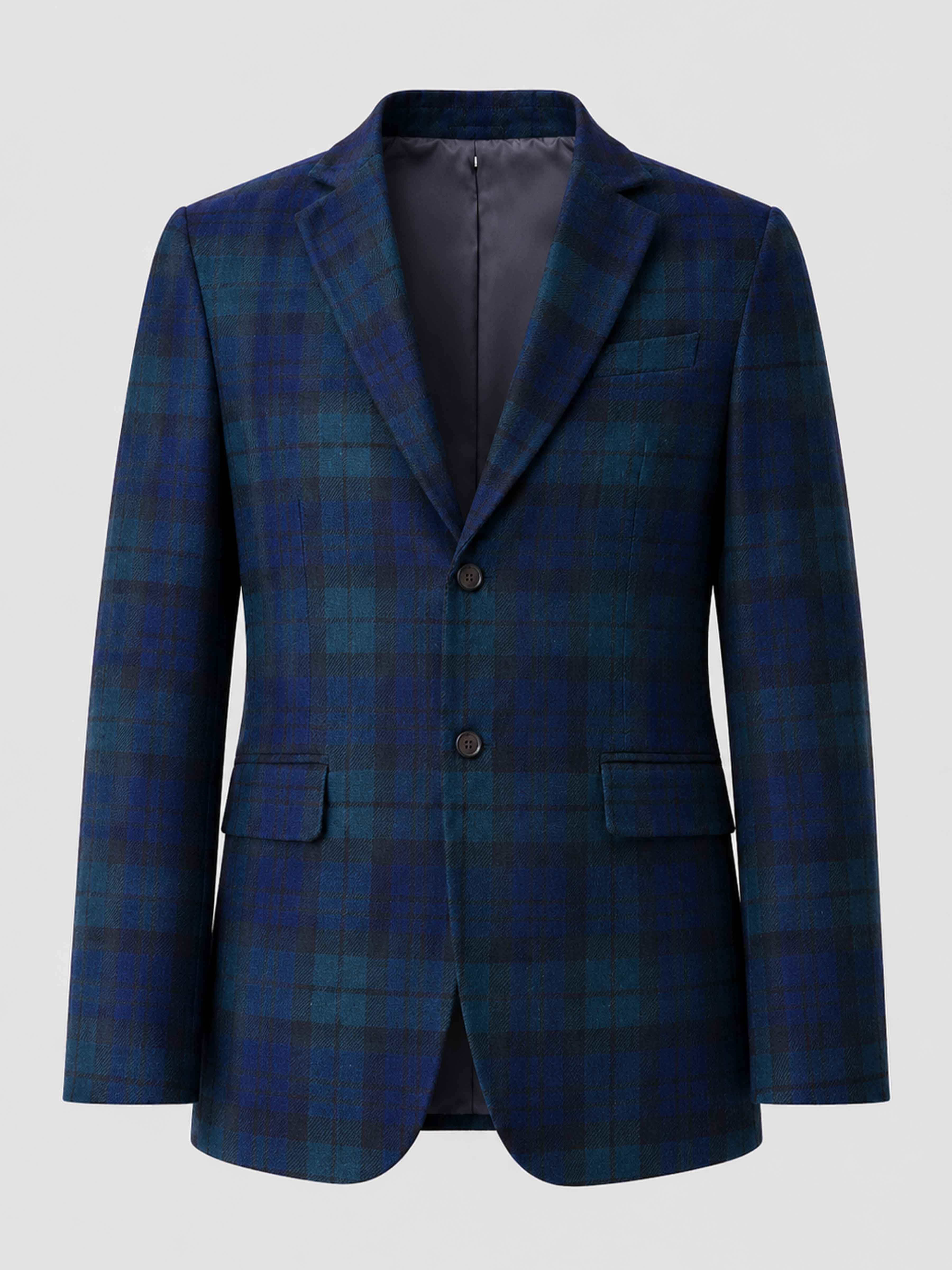 Green Men's Tailored Fit Single Breasted Plaid Casual Jacket