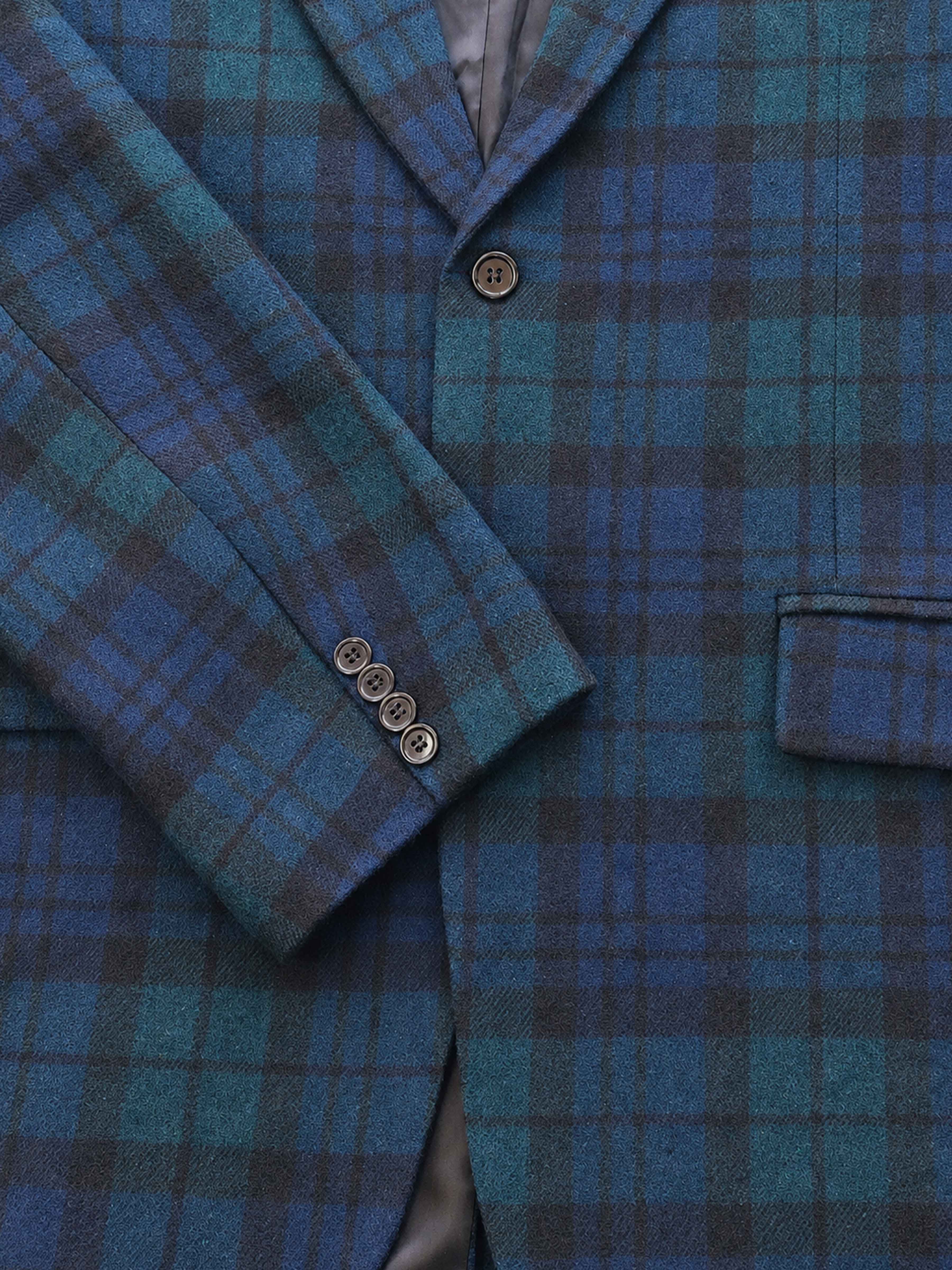 Green Men's Tailored Fit Single Breasted Plaid Casual Jacket