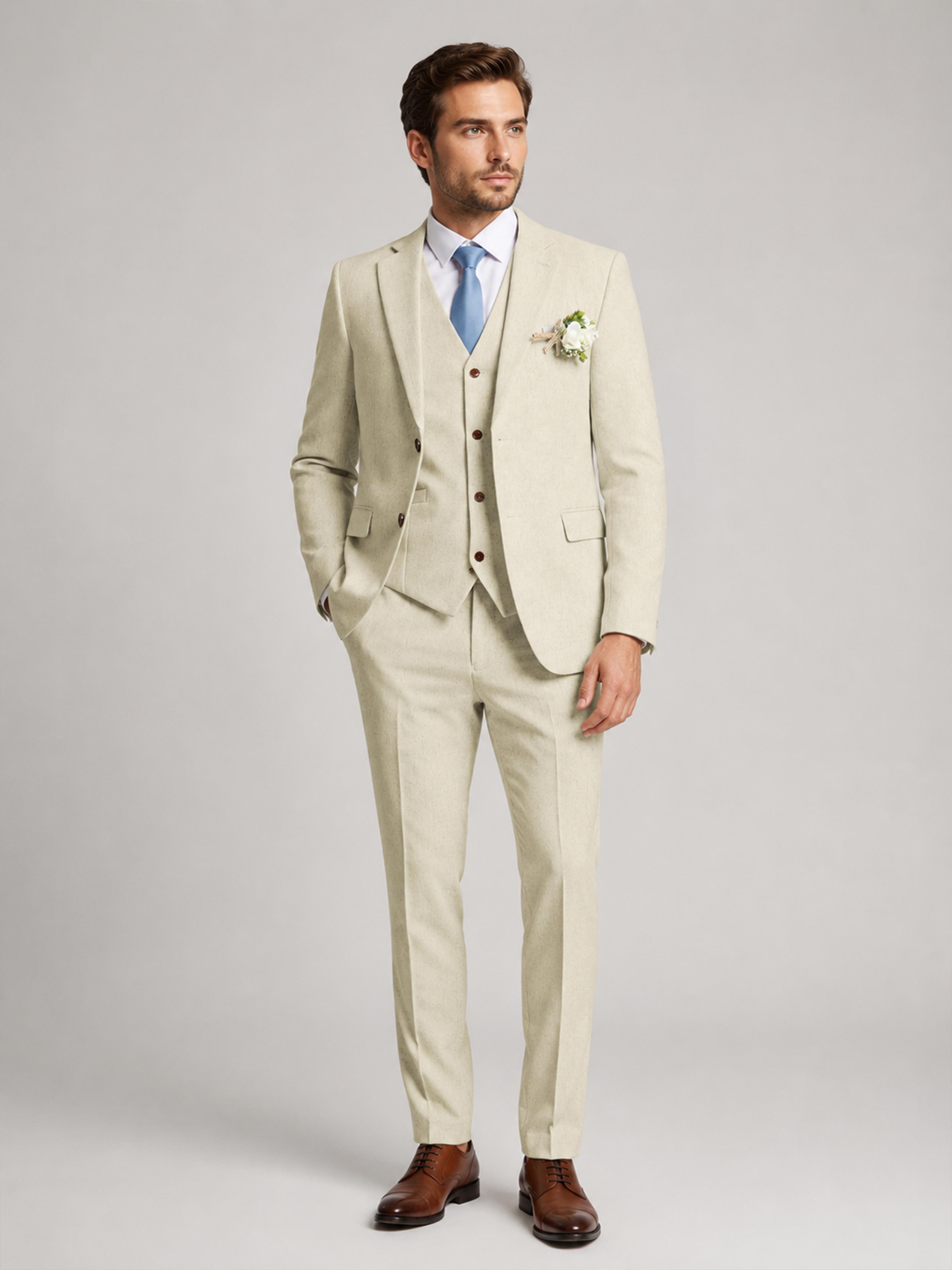 Casual 3 Pieces Slim Fit Linen Suit for Wedding & Prom UK