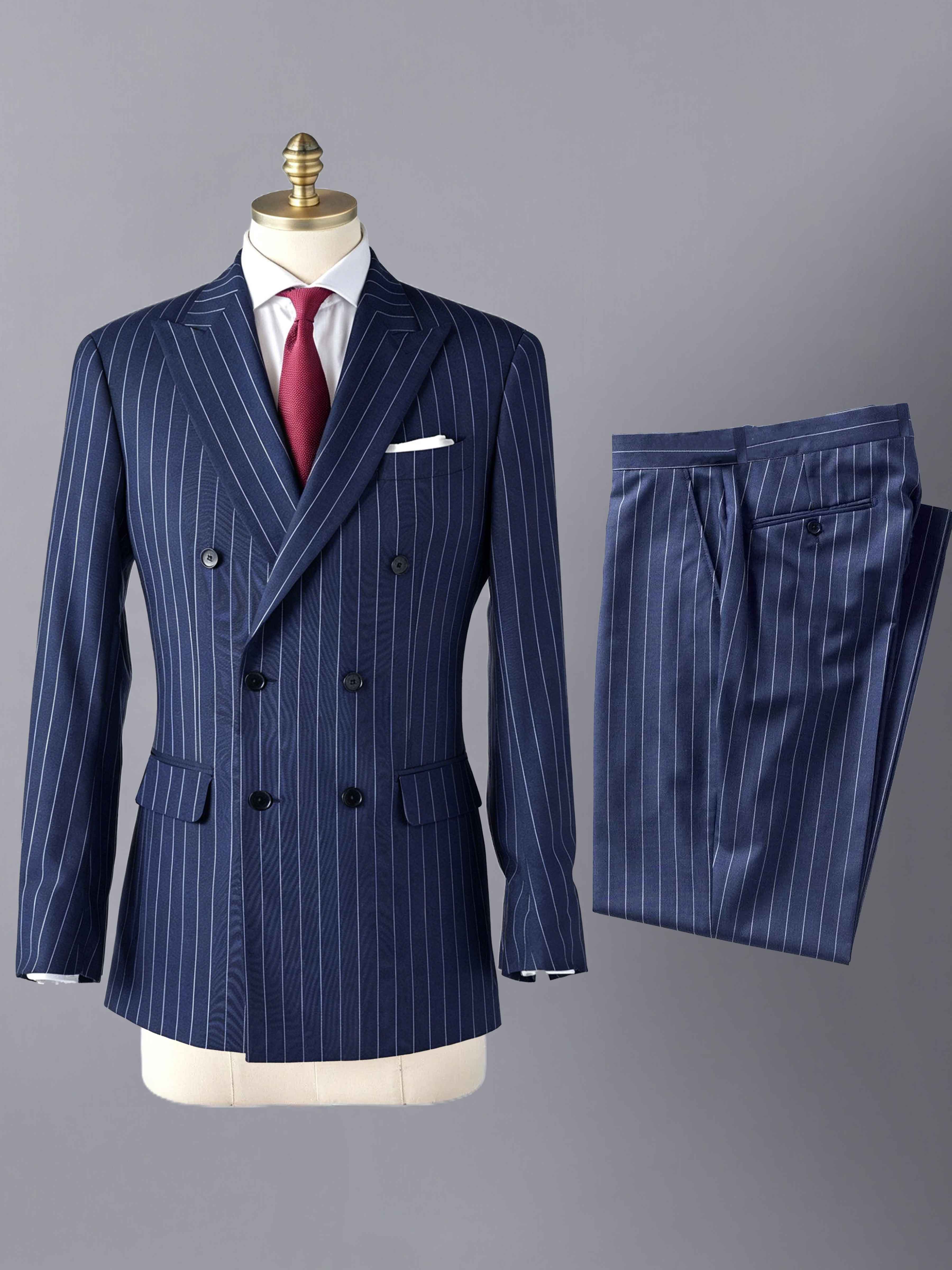 Timeless 2 Pieces Men's Peak Lapel Double Breasted Vertical Stripe Formal Suit UK