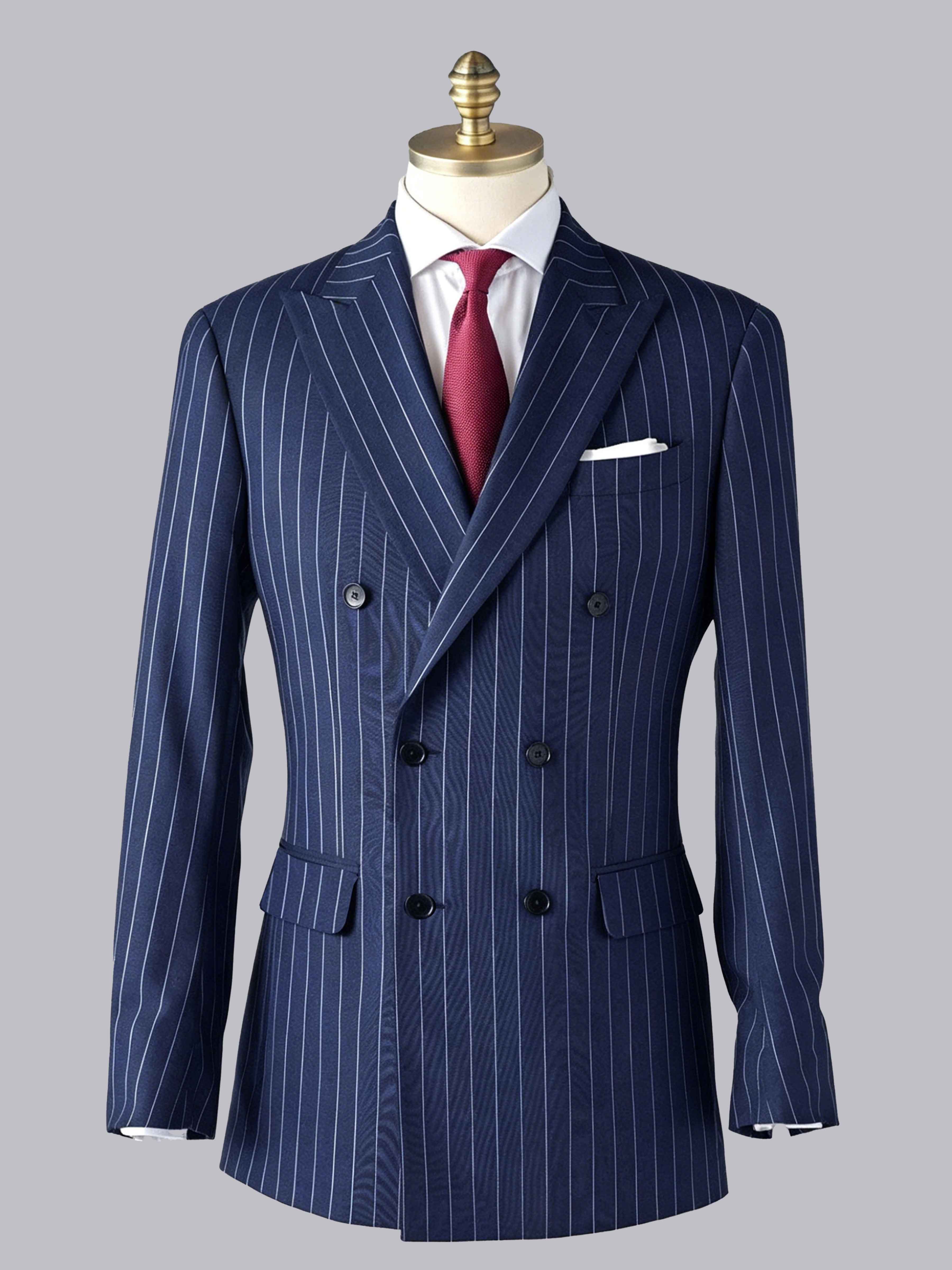Timeless Men's Peak Lapel Double Breasted Vertical Stripe Formal Jacket UK