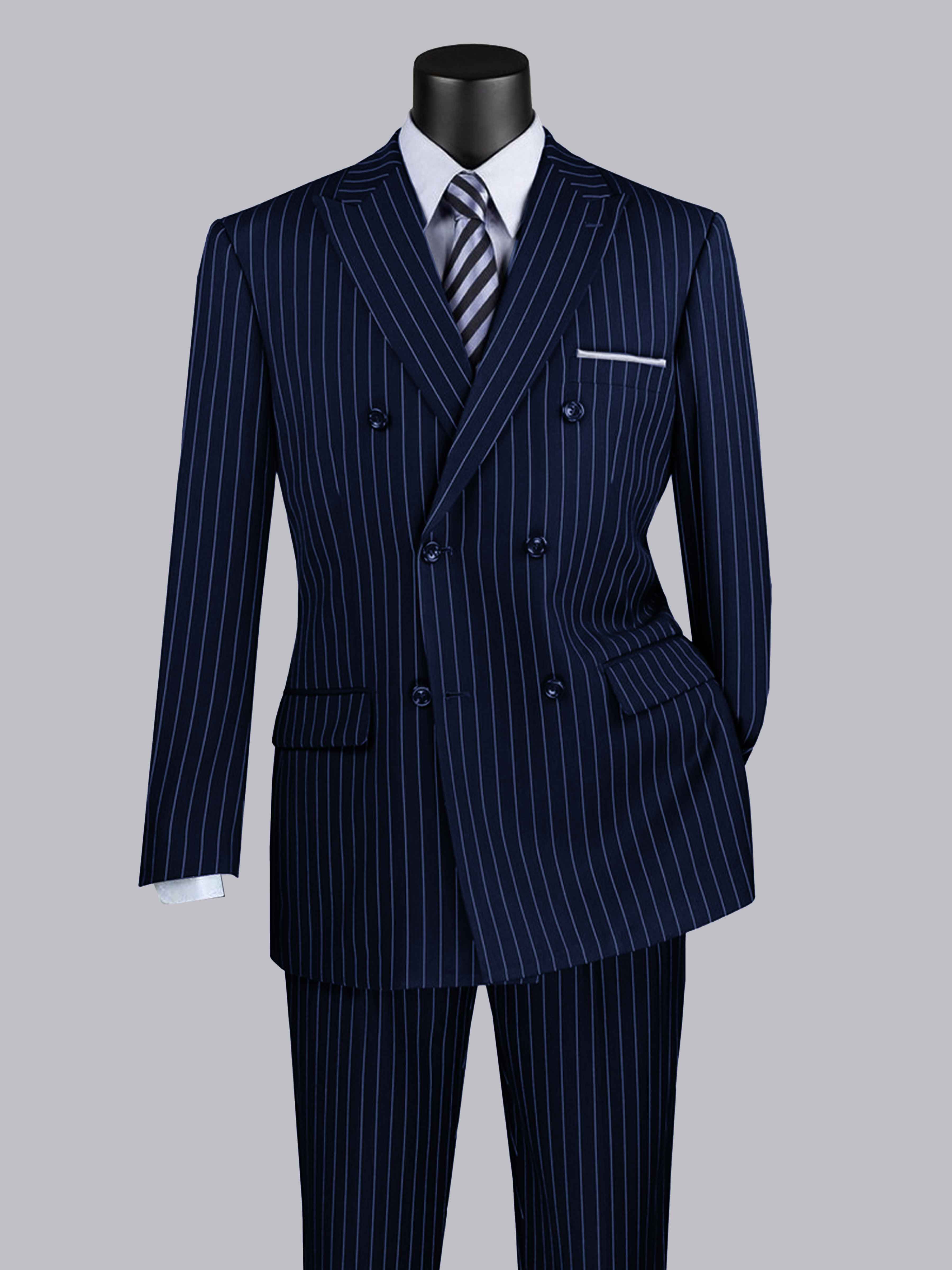 Classic 2 Pieces Men's Peak Lapel Double Breasted Vertical Stripe Suit For Prom & Business UK