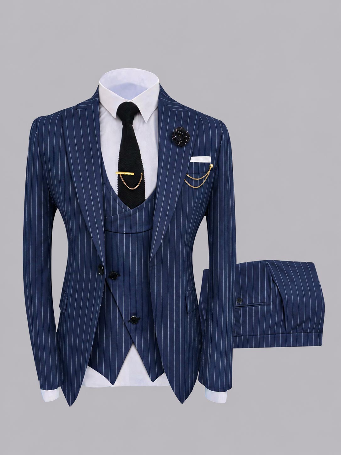 Chic Men's One Button Pinstripe 3 Pieces Suits For Prom & Wedding UK