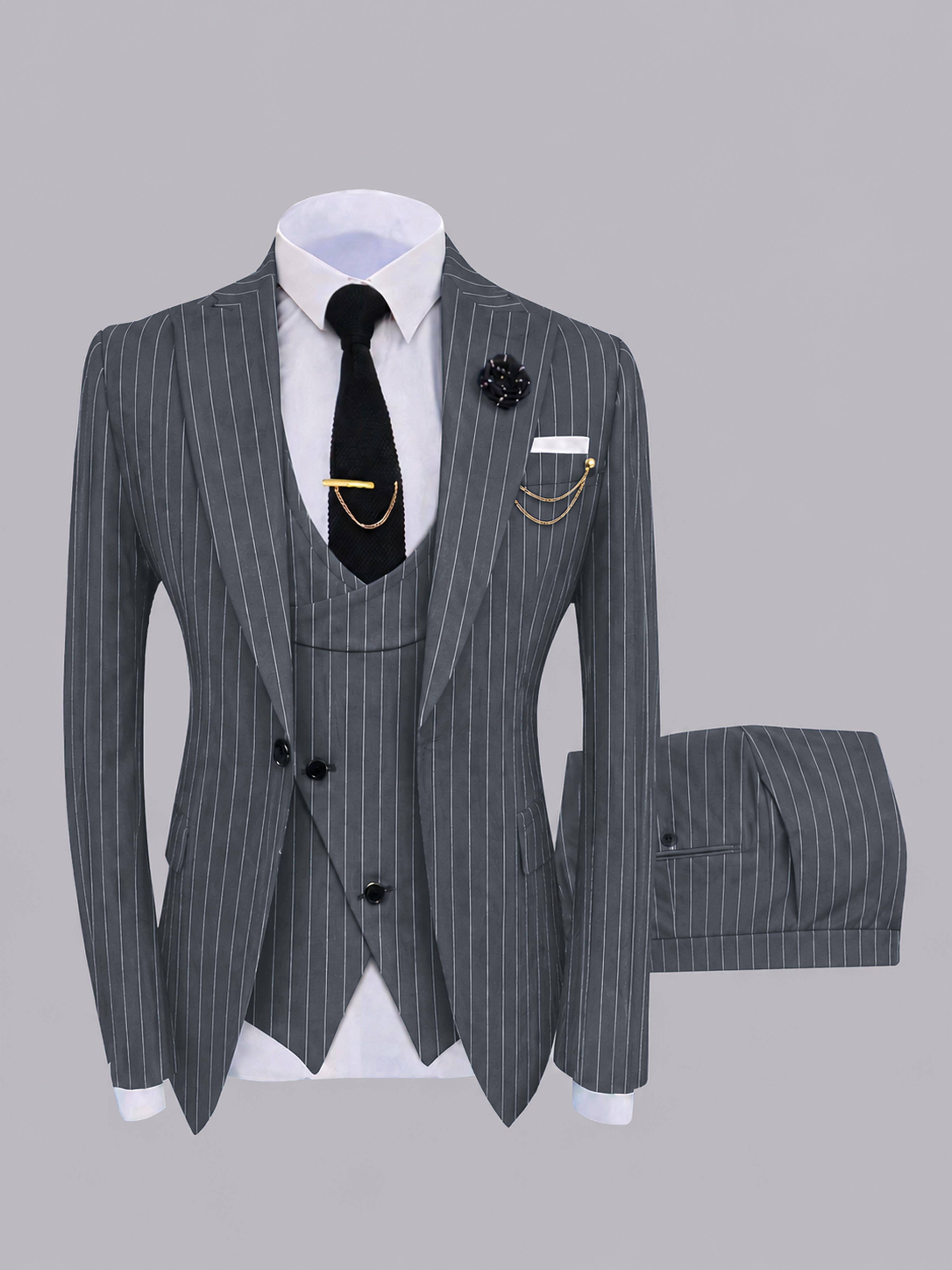 Chic Men's One Button Pinstripe 3 Pieces Suits For Prom & Wedding UK