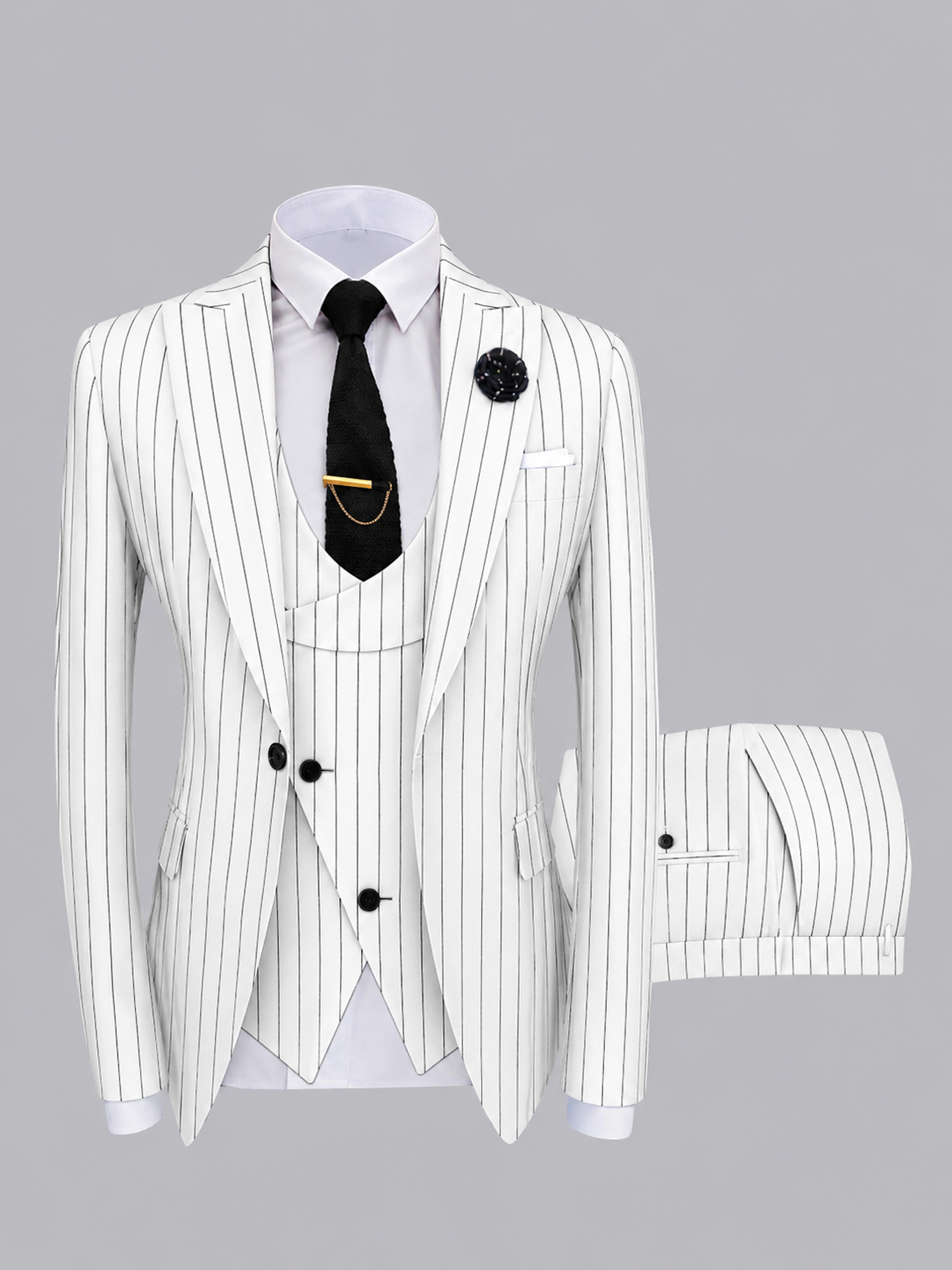 Chic Men's One Button Pinstripe 3 Pieces Suits For Prom & Wedding UK