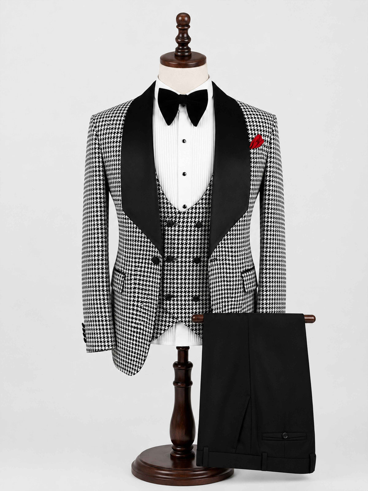 Sophisticated Houndstooth Tuxedo Suit for Men with Shawl Lapel UK