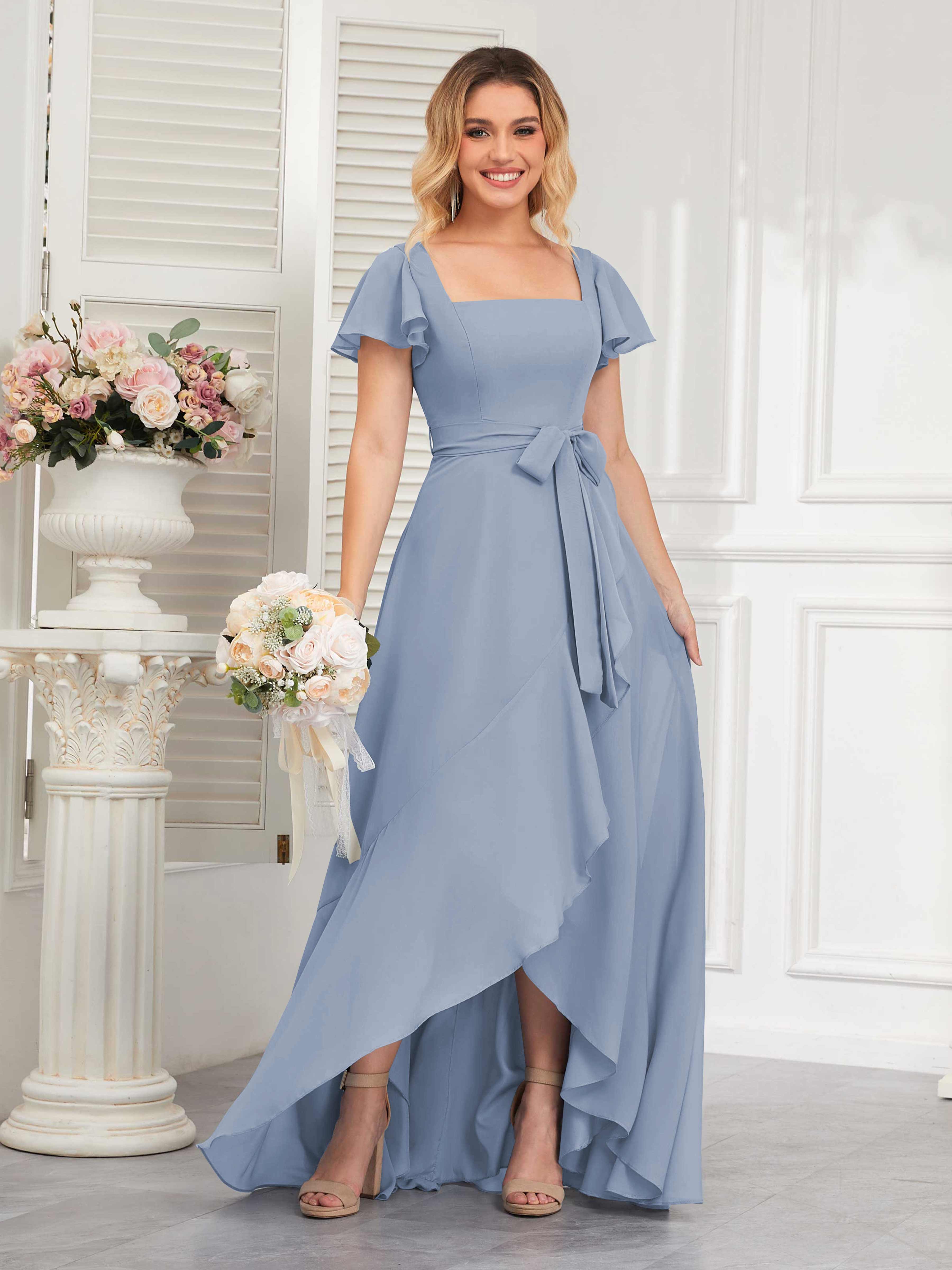 Dusty blue high low dress best sale