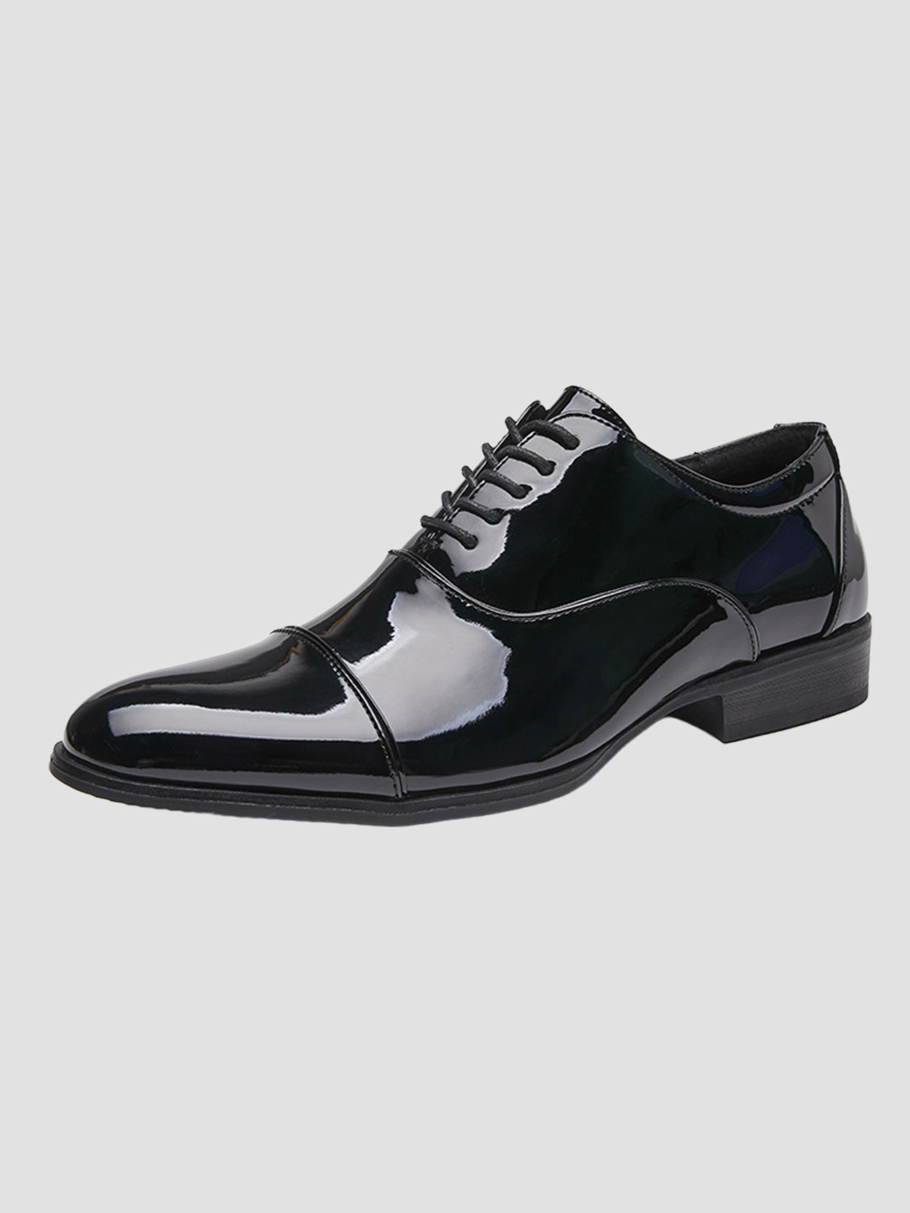 Men's Black/White Patent Leather Cap-Toe Oxford Dress Shoes UK