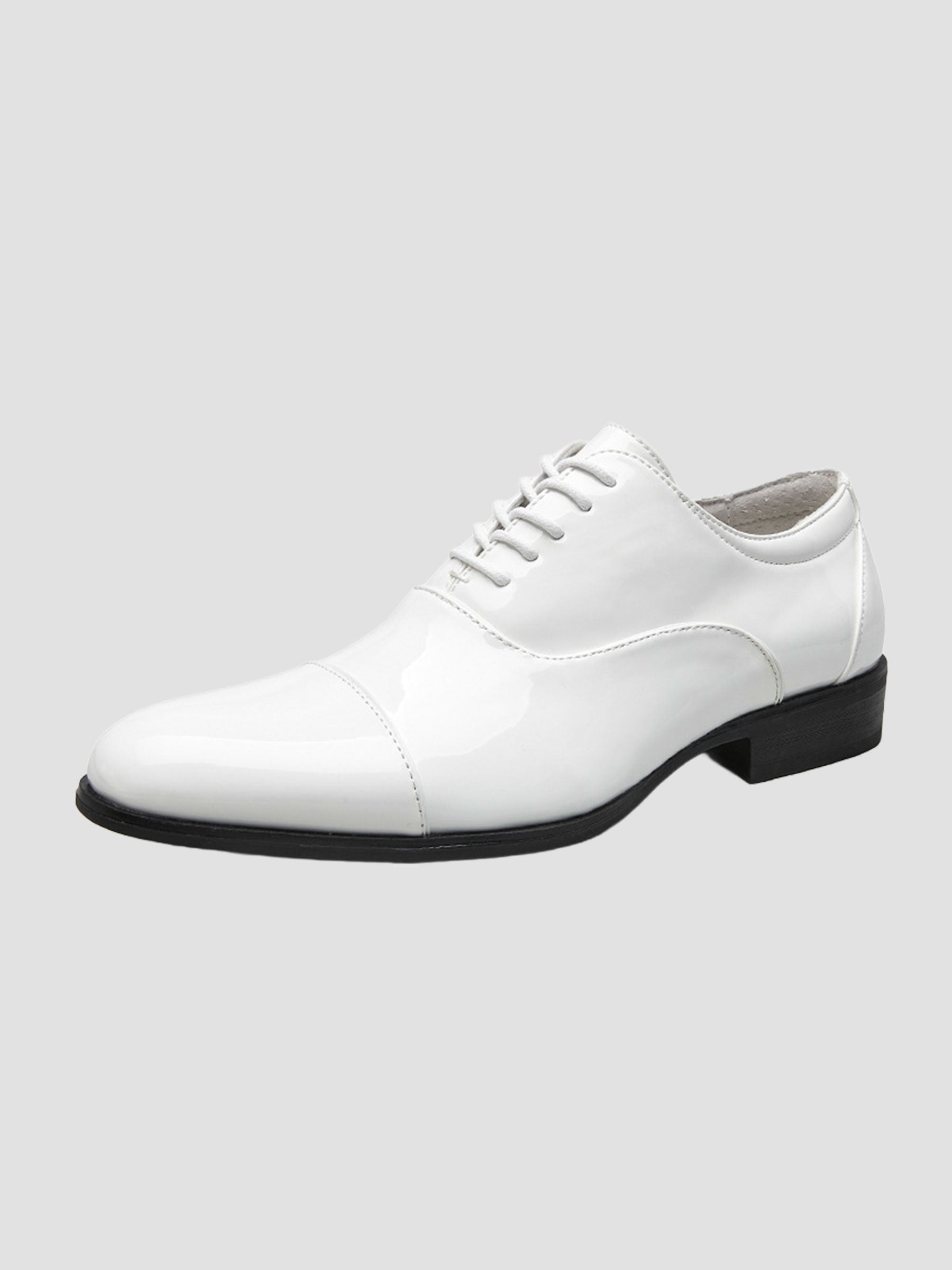 Men's Black/White Patent Leather Cap-Toe Oxford Dress Shoes UK
