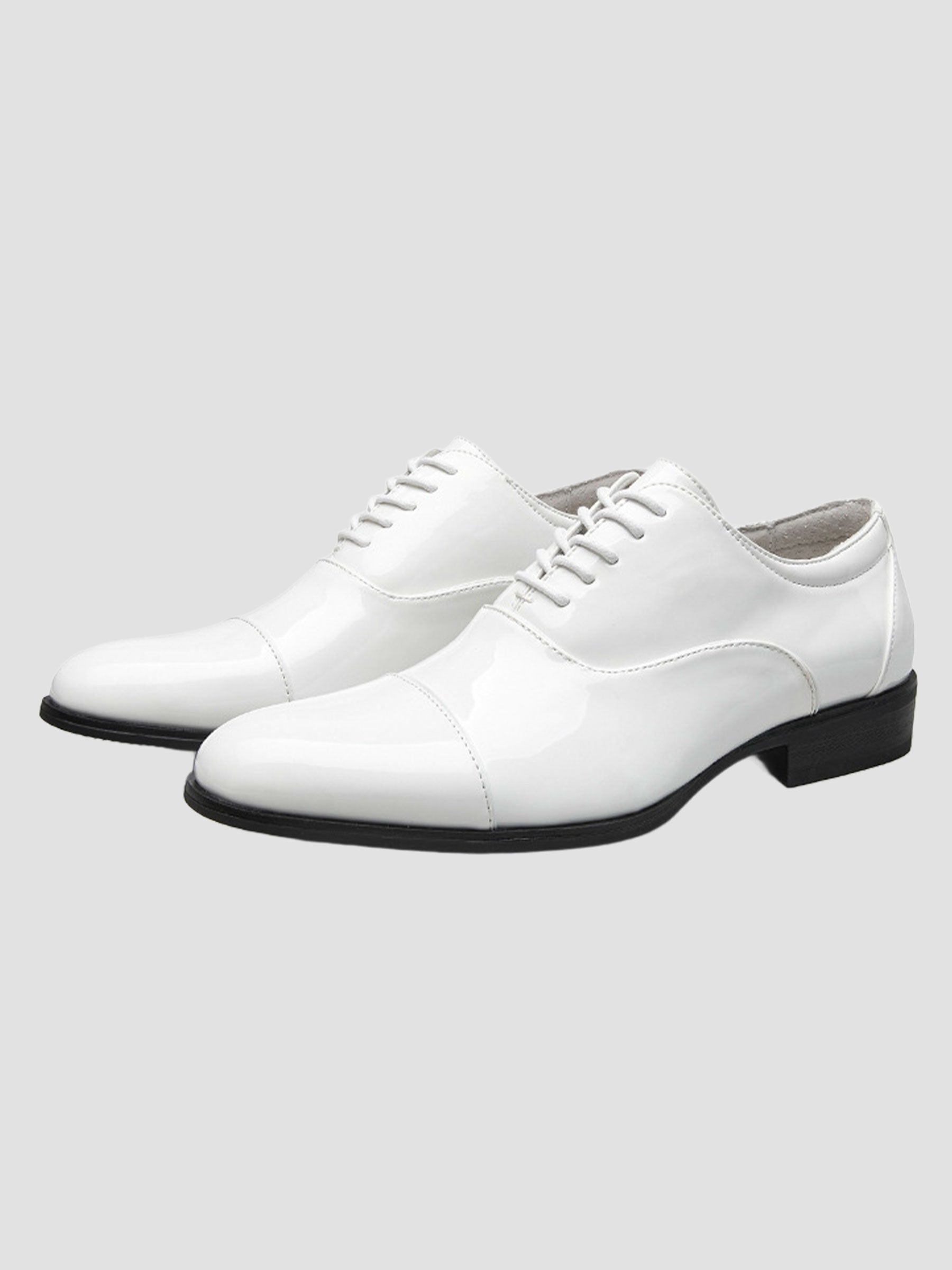 Men's Black/White Patent Leather Cap-Toe Oxford Dress Shoes UK