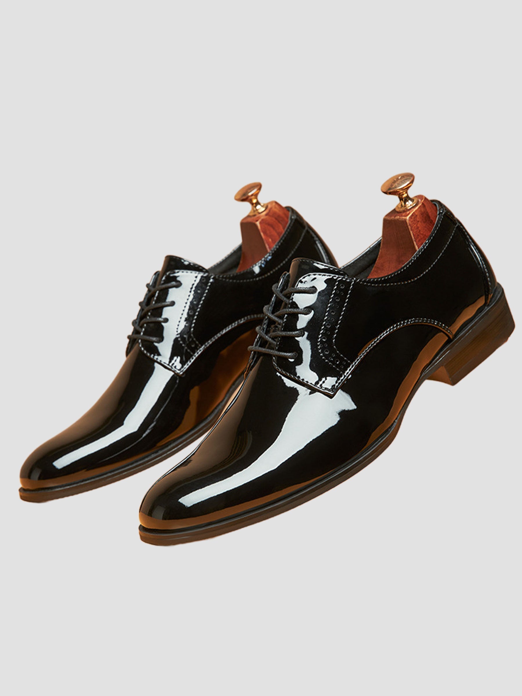 Men's Black Patent Leather Plain-Toe Derby Dress Shoes UK