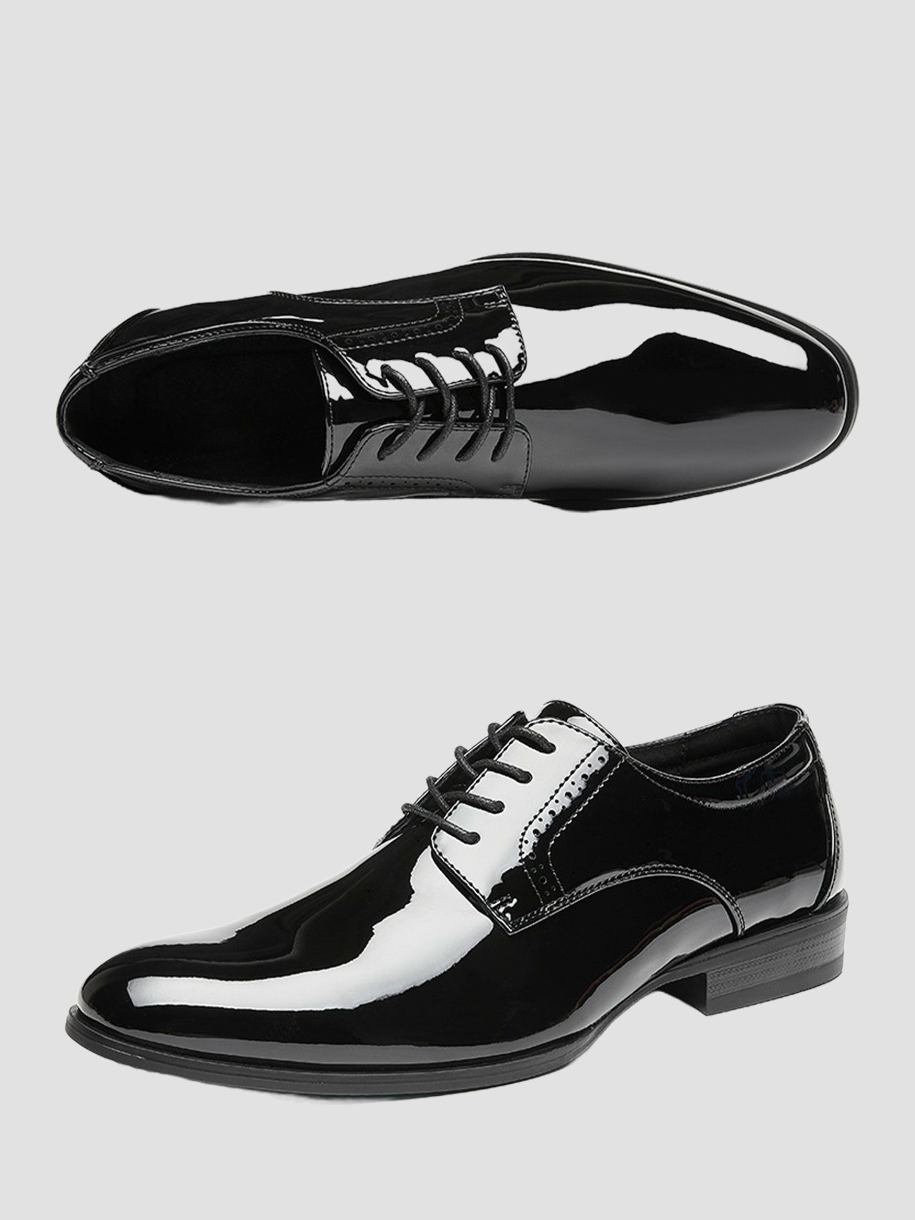 Men's Black Patent Leather Plain-Toe Derby Dress Shoes UK