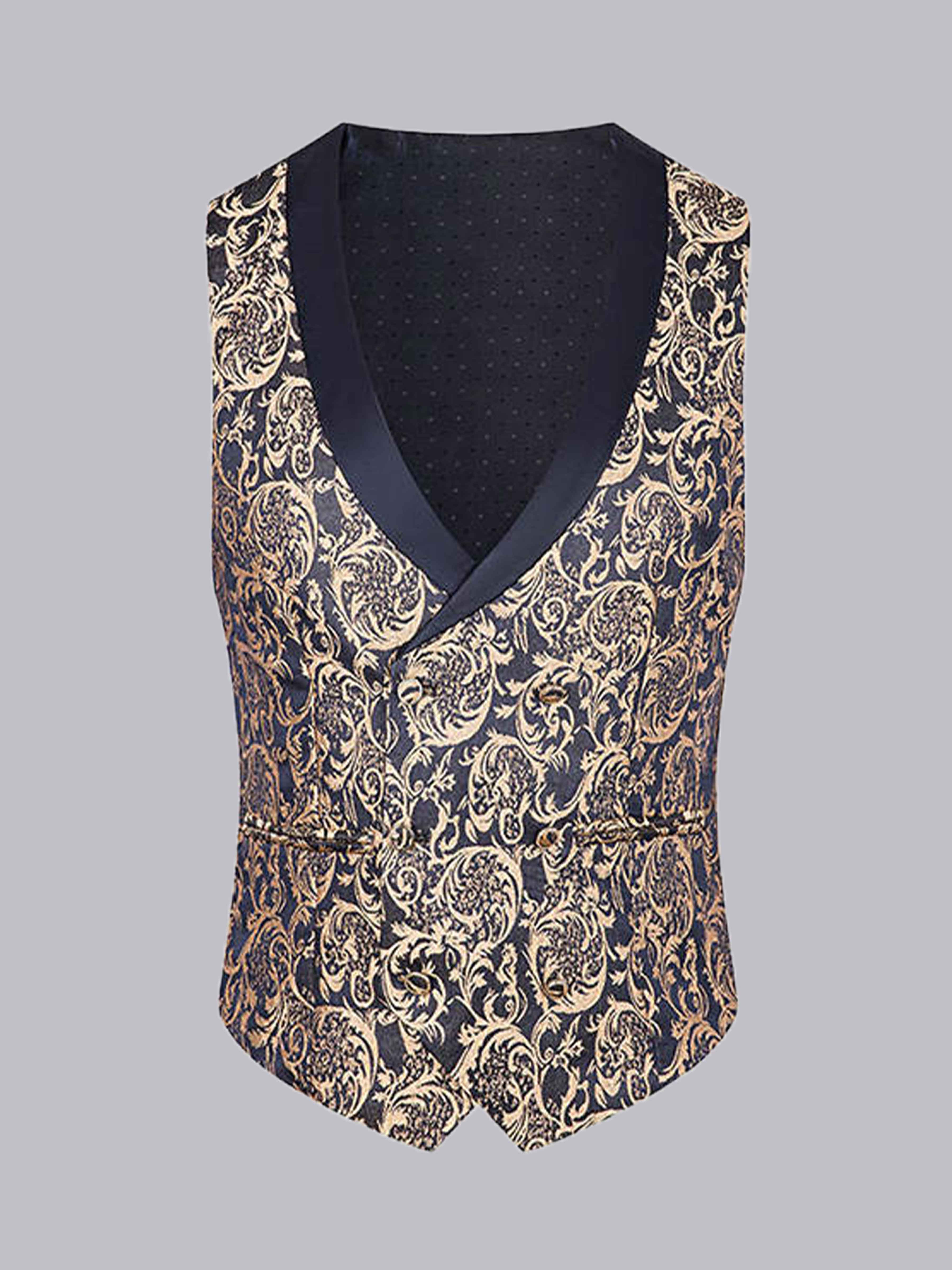 Men's Formal Jacquard Double Breasted Vest UK