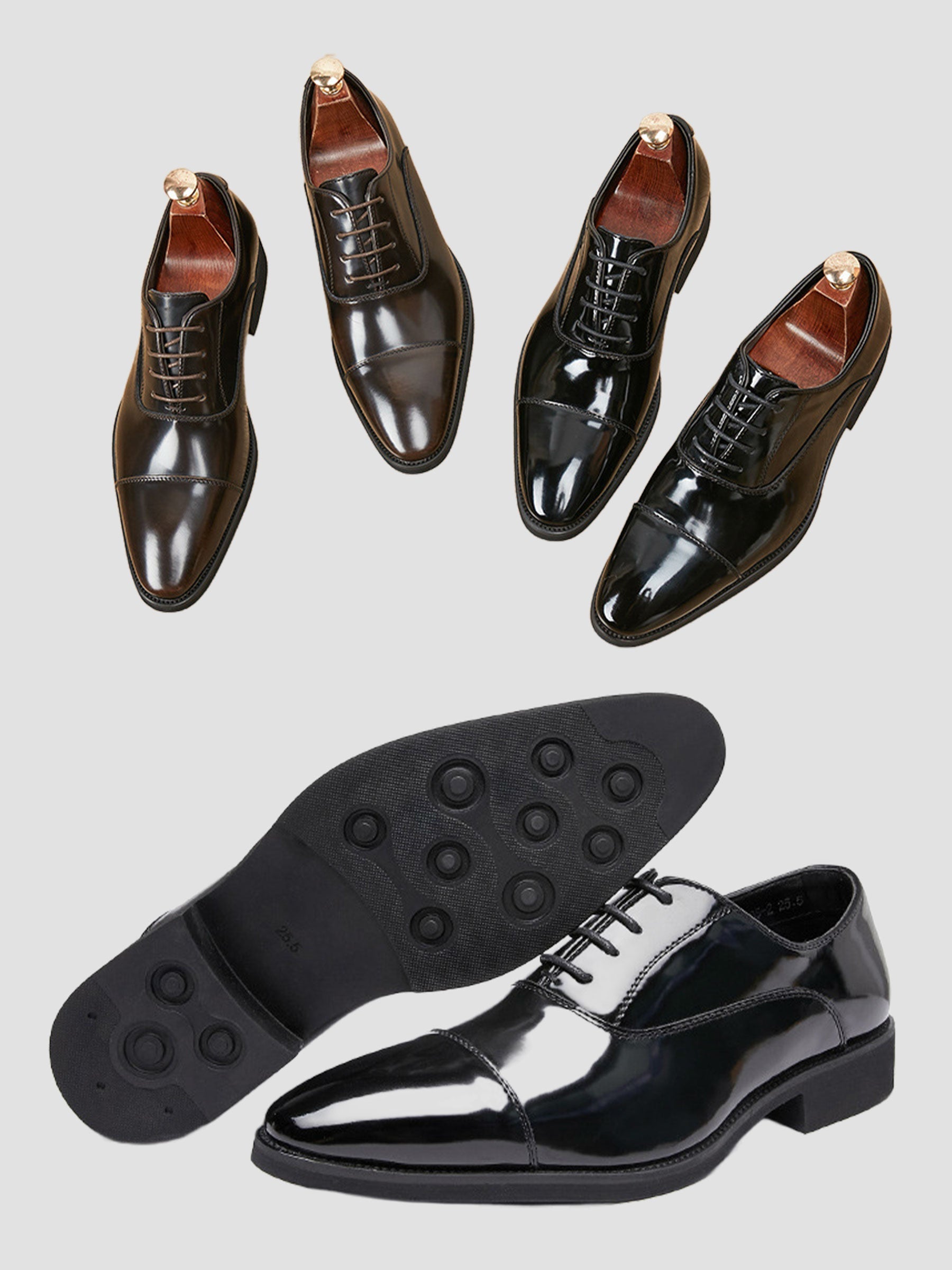 Men's Patent Leather Cap-Toe Oxford Dress Shoes UK