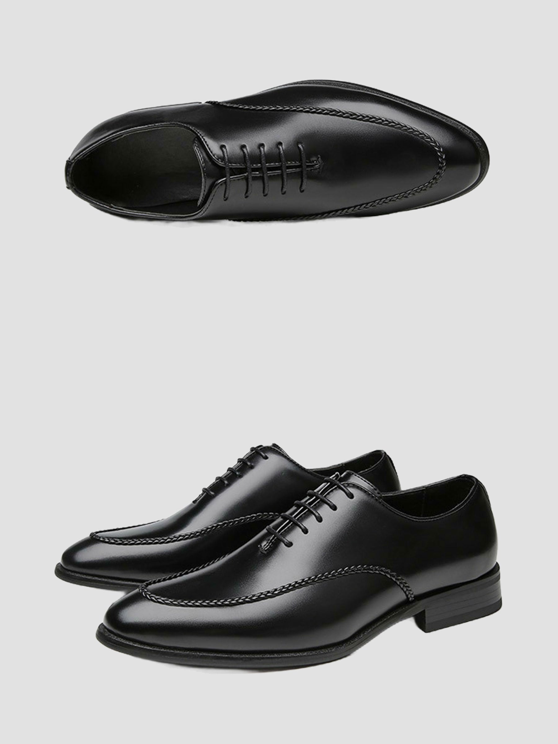 Men's Polished Black Braided-Trim Oxford Shoes UK