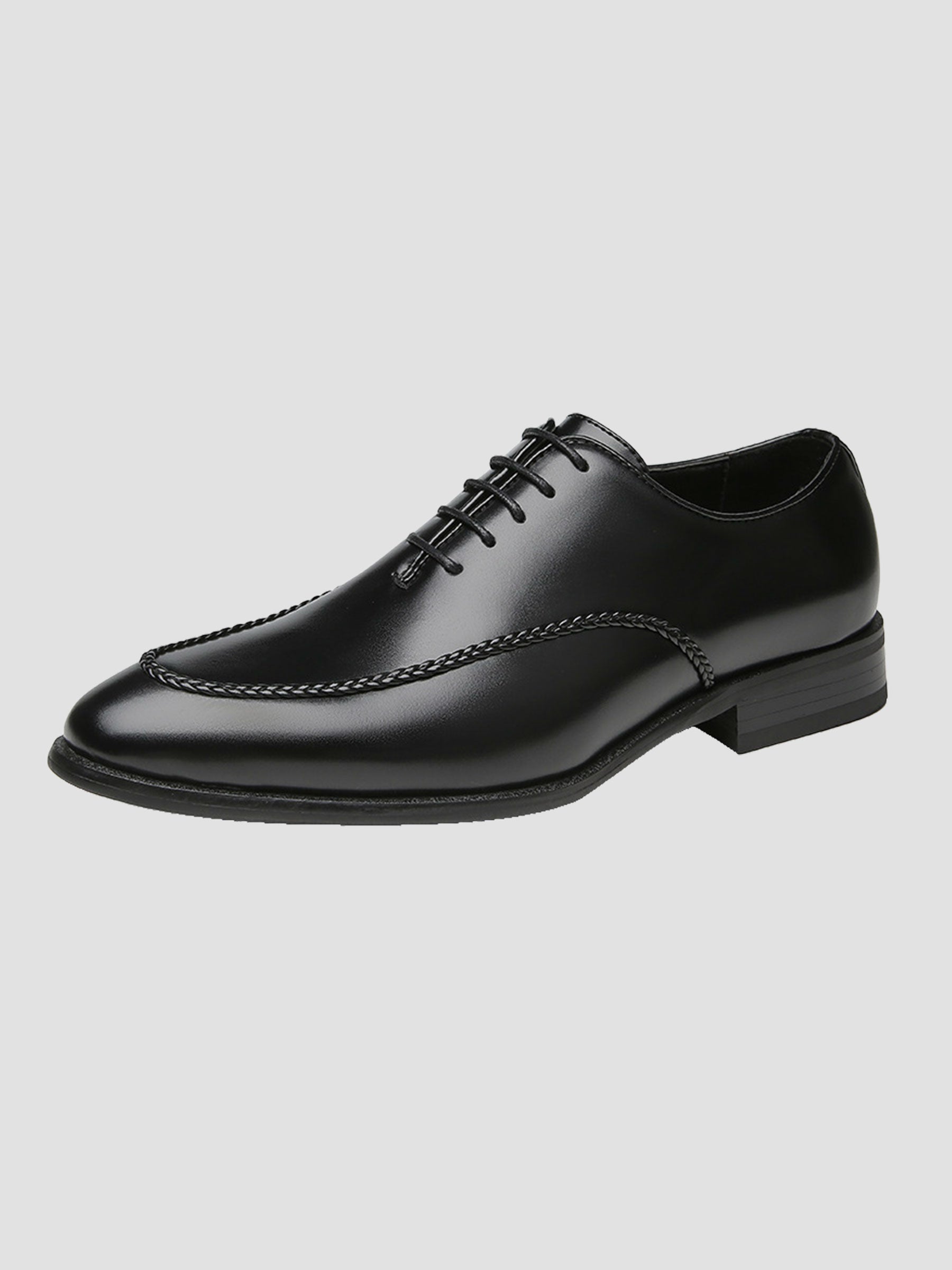 Men's Polished Black Braided-Trim Oxford Shoes UK