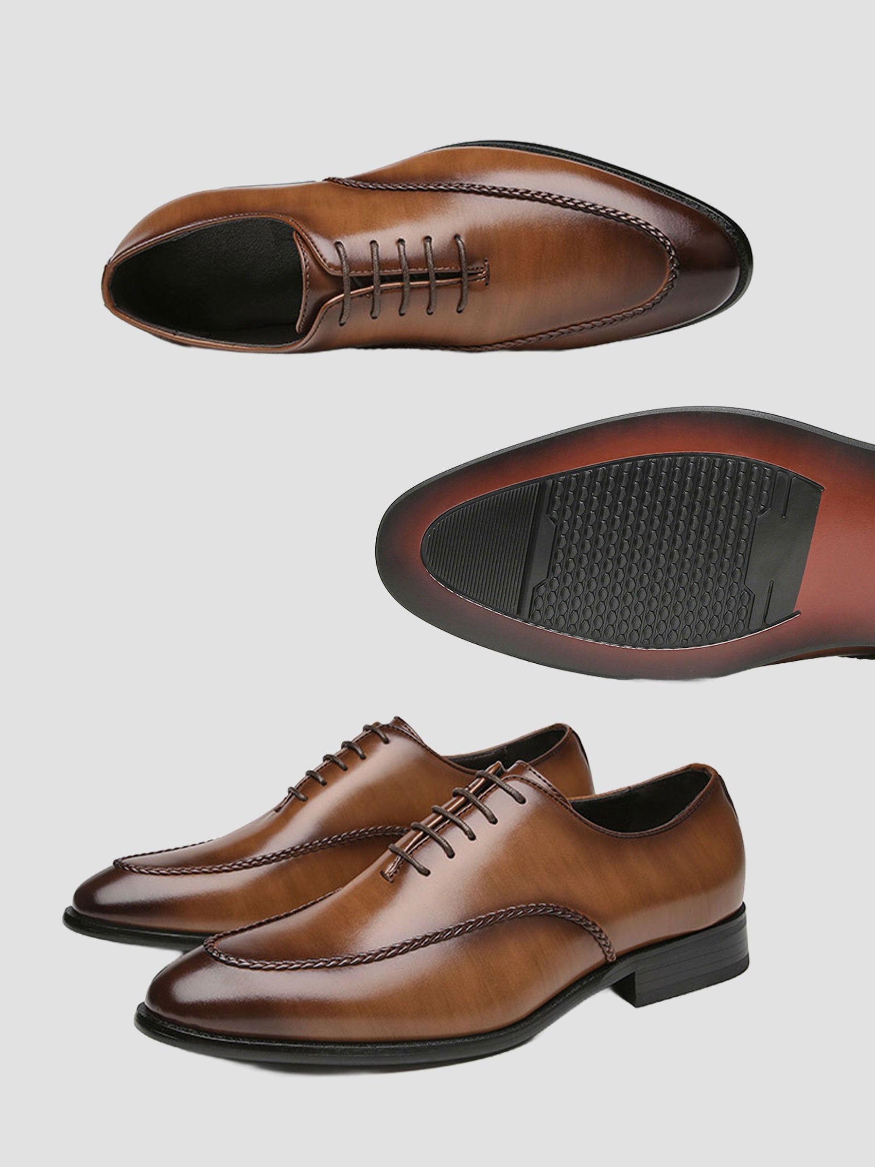 Men's Polished Black Braided-Trim Oxford Shoes UK