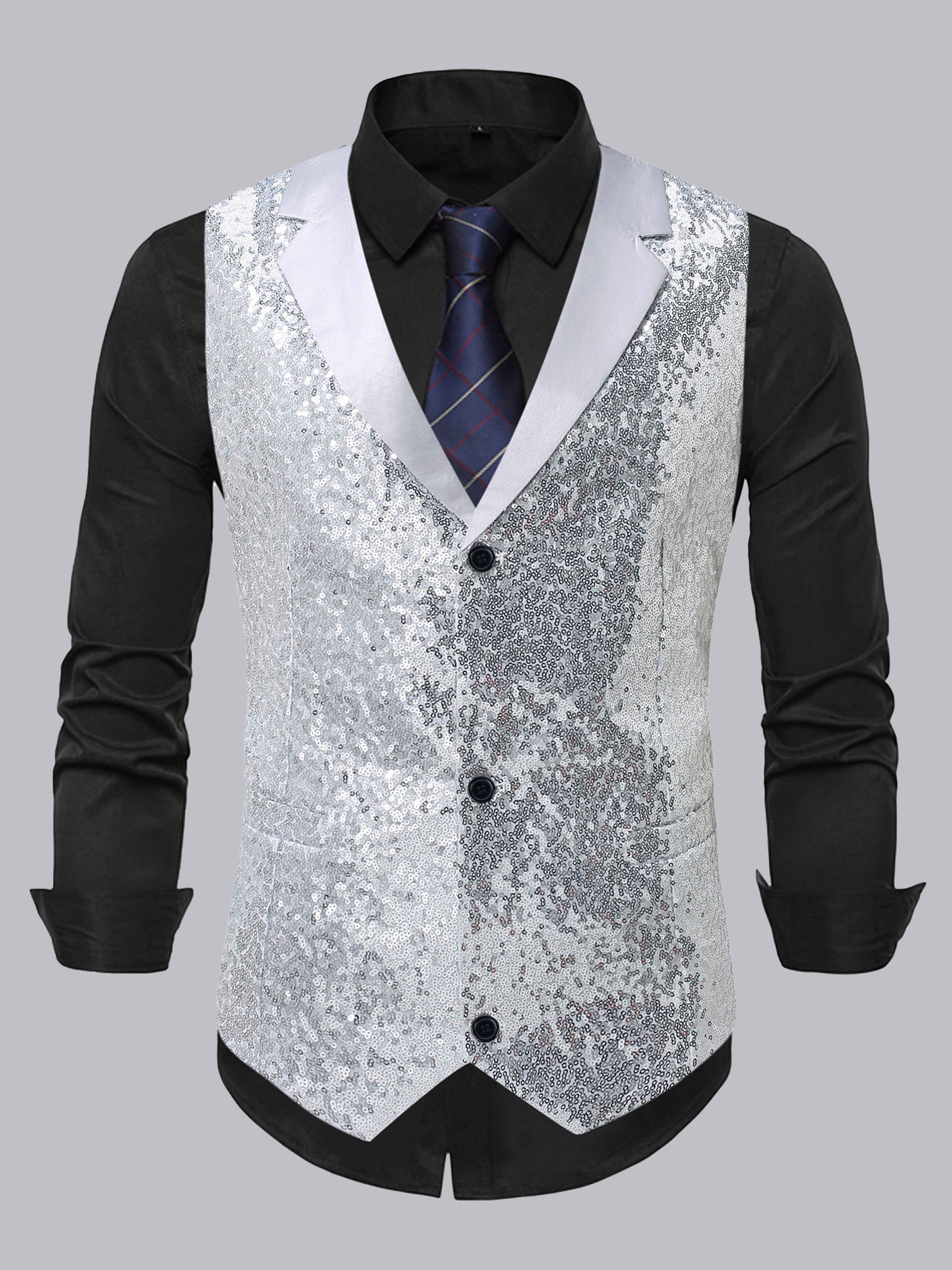 Men's Sequin Notch Lapel Three Buttons Vest UK