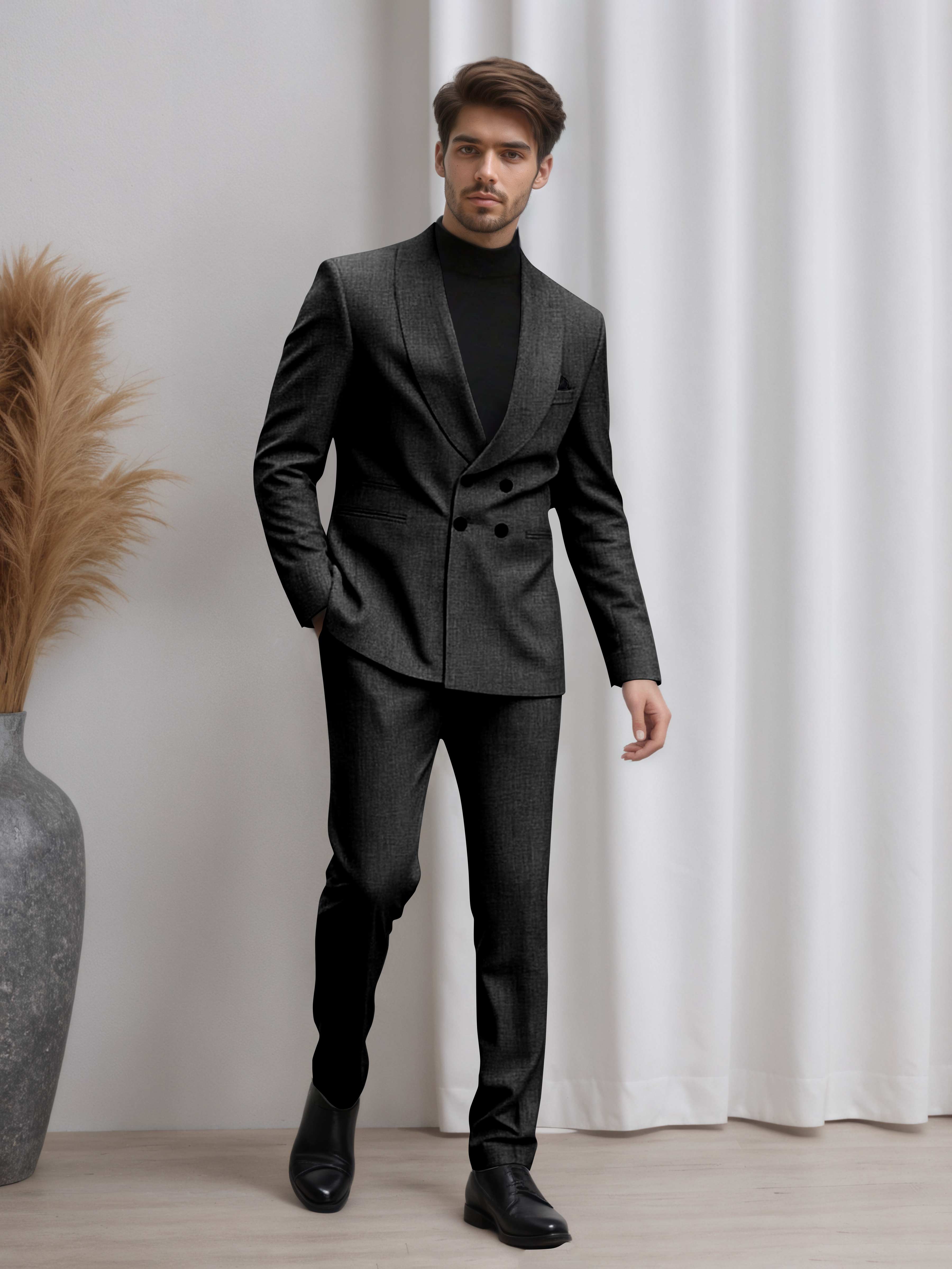 Men's Double Breasted 2 Pieces Shawl Lapel Suit for Business & Occasions