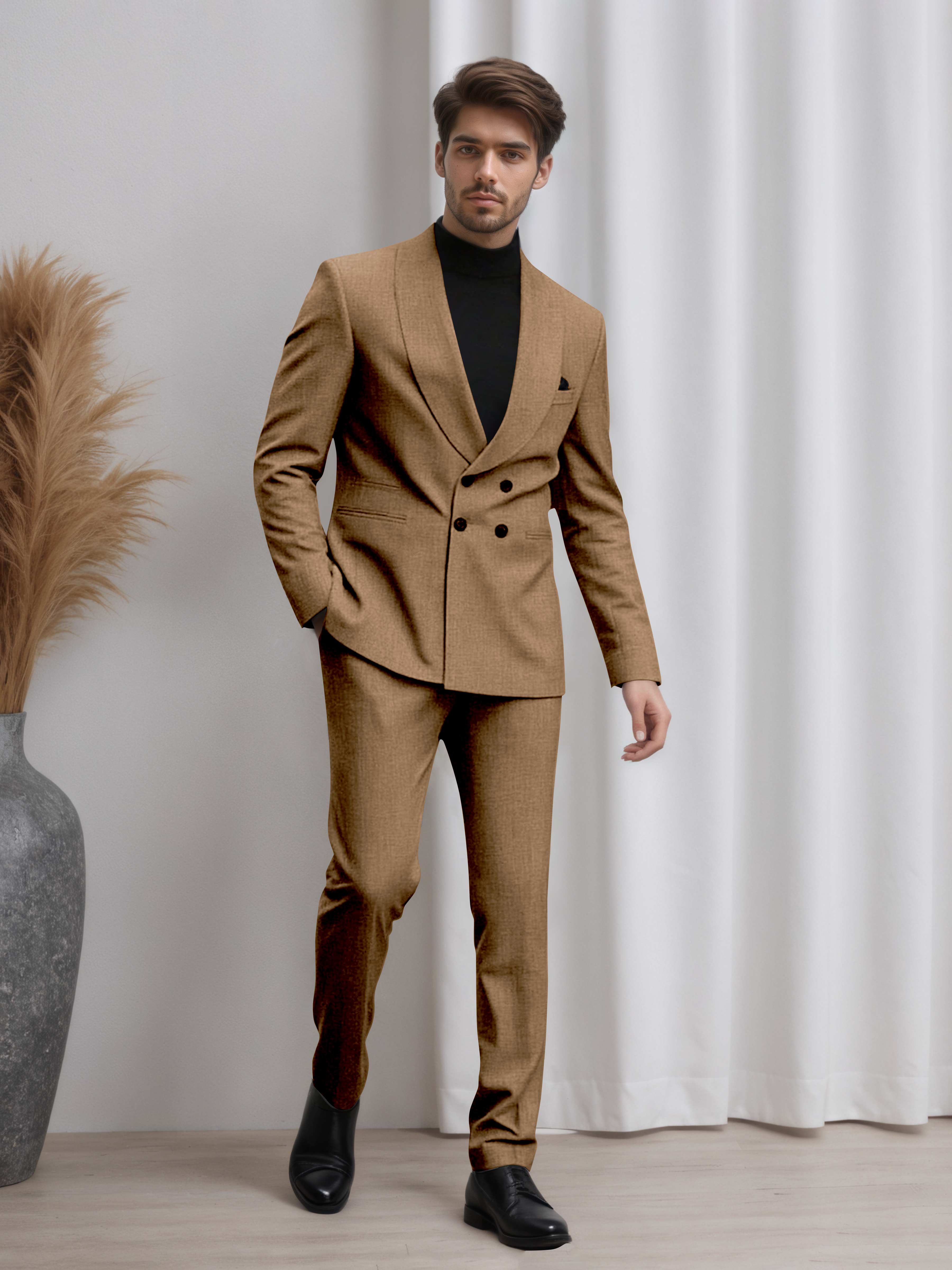 Men's Double Breasted 2 Pieces Shawl Lapel Suit for Business & Occasions