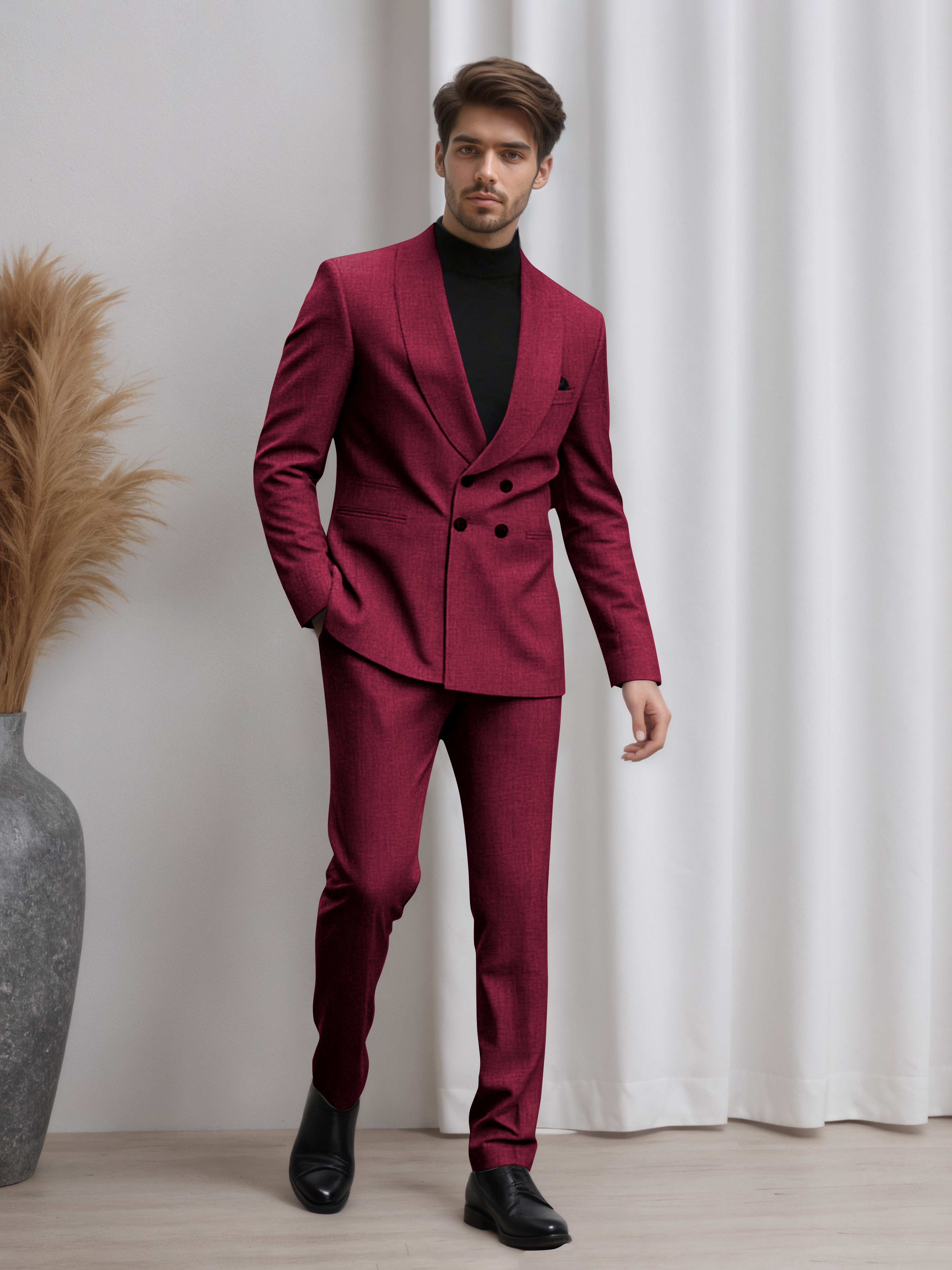 Men's Double Breasted 2 Pieces Shawl Lapel Suit for Business & Occasions