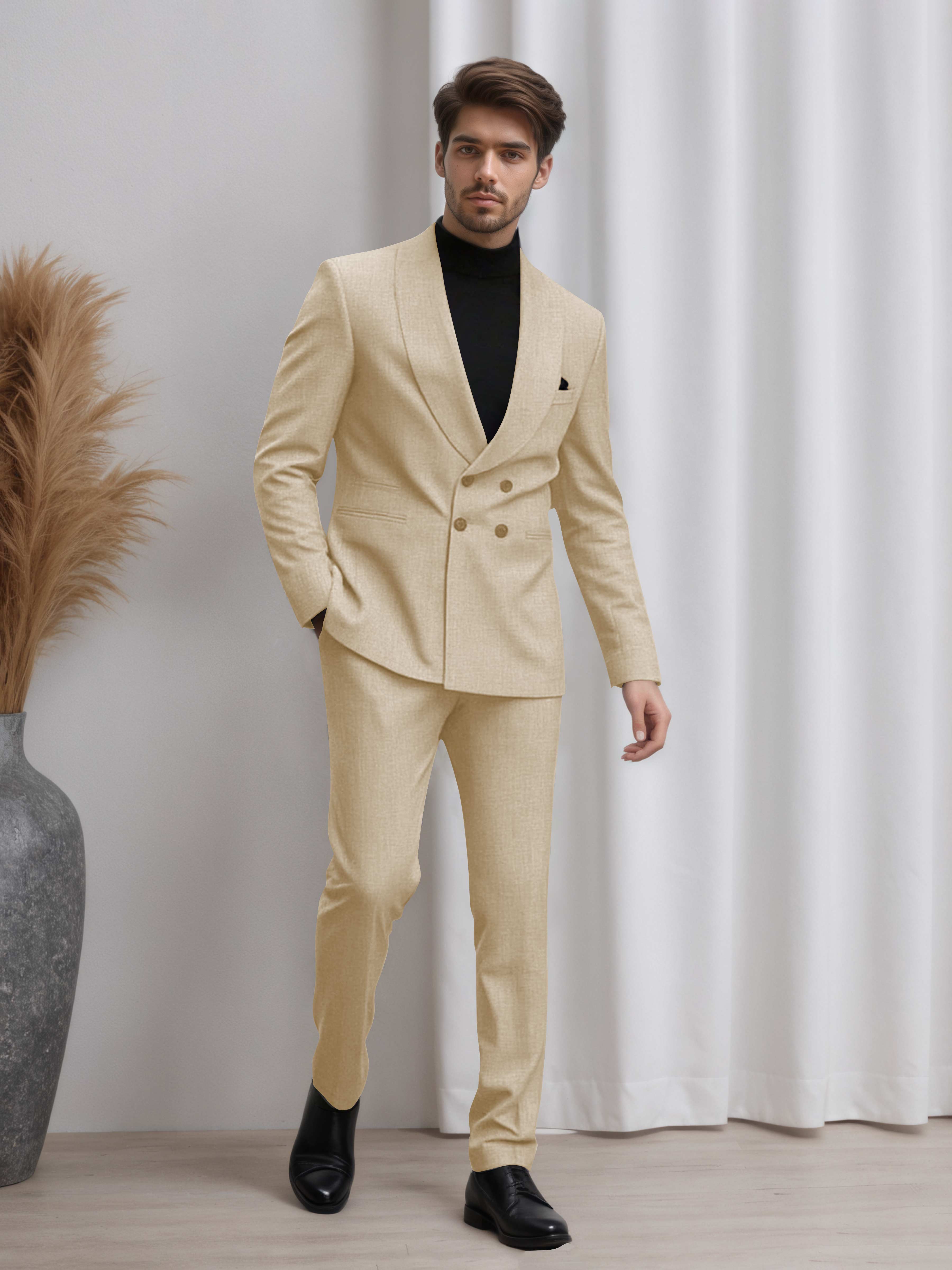 Men's Double Breasted 2 Pieces Shawl Lapel Suit for Business & Occasions