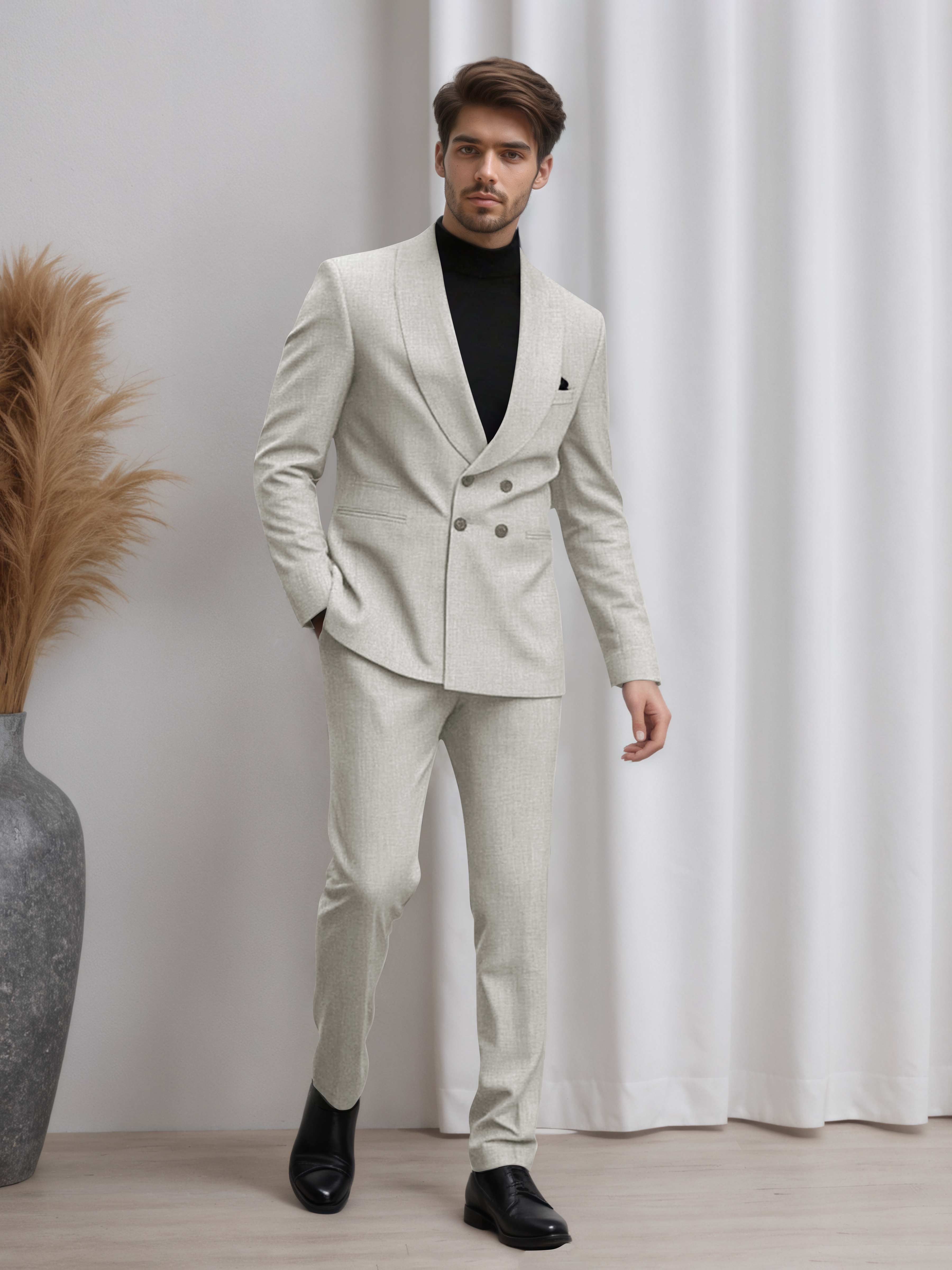 Men's Double Breasted 2 Pieces Shawl Lapel Suit for Business & Occasions