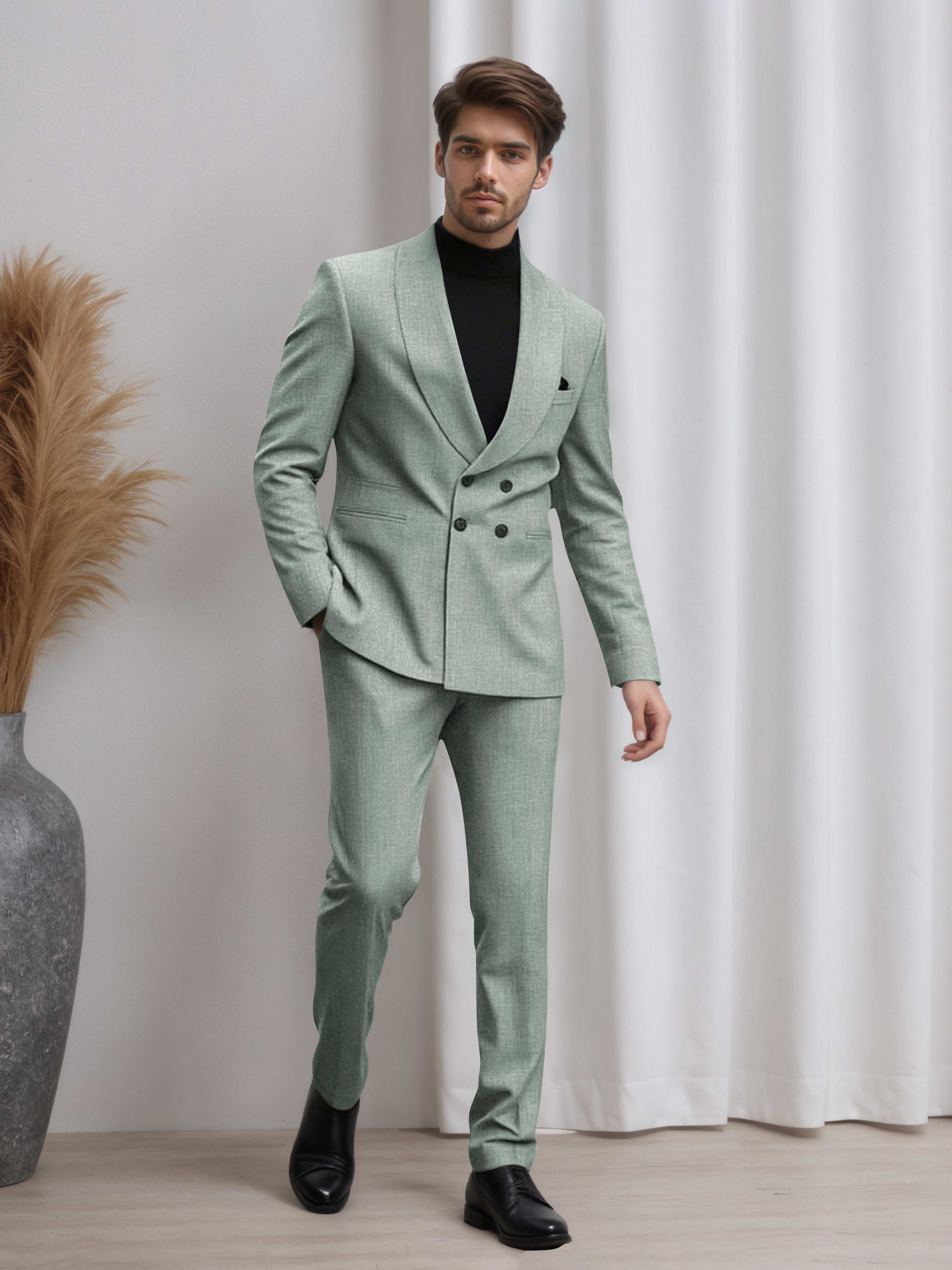 Men's Double Breasted 2 Pieces Shawl Lapel Suit for Business & Occasions