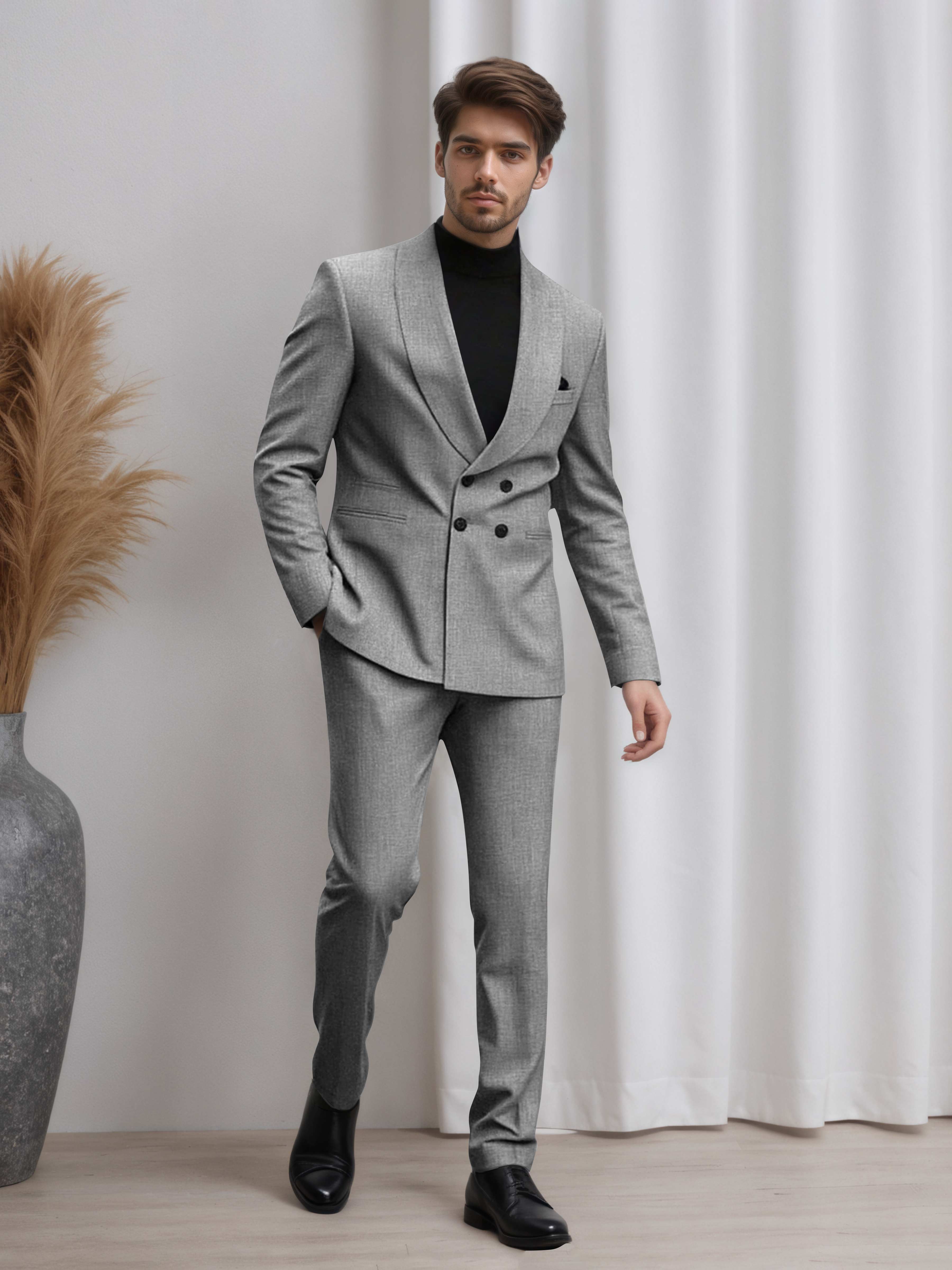 Men's Double Breasted 2 Pieces Shawl Lapel Suit for Business & Occasions