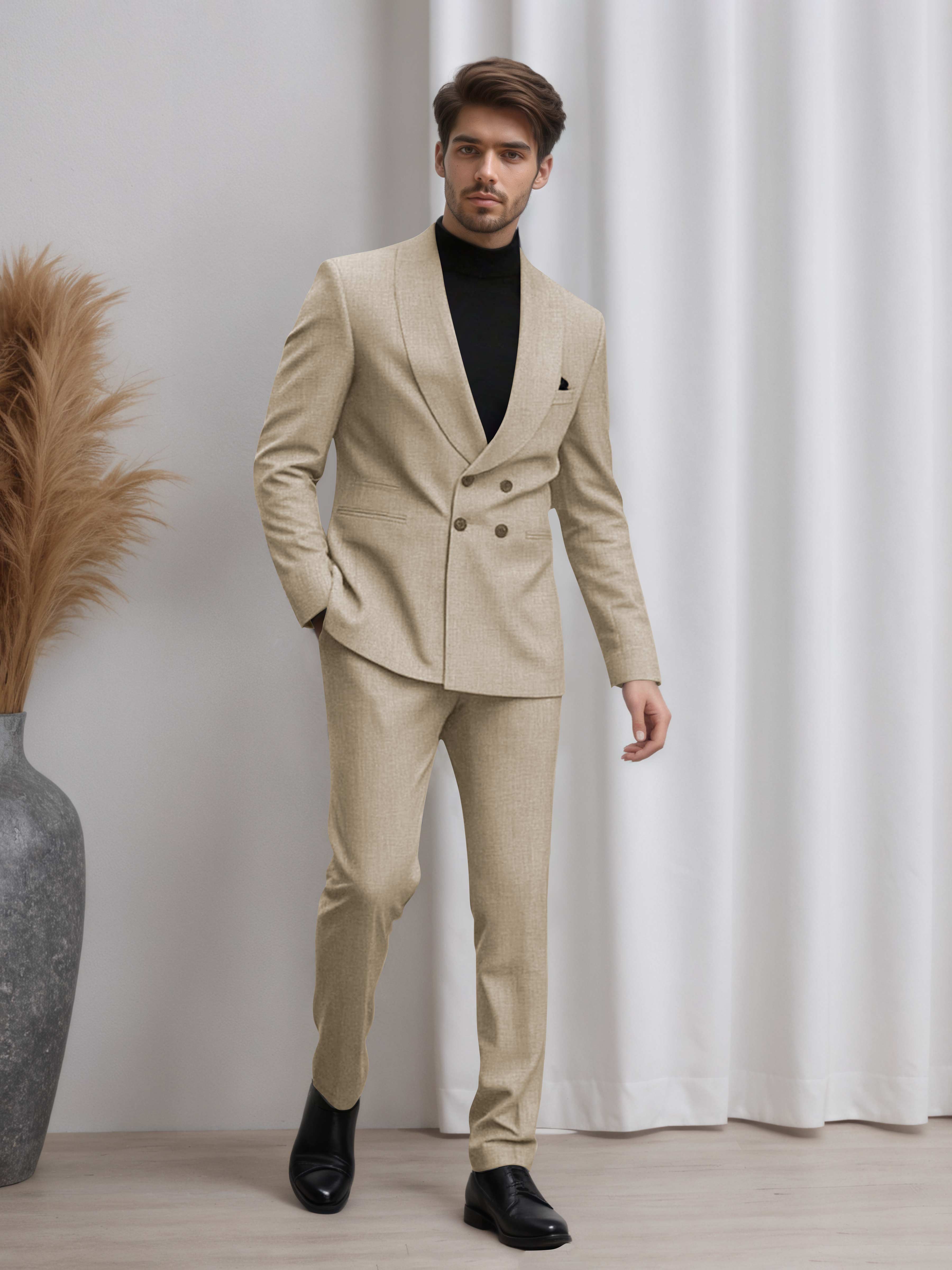 Men's Double Breasted 2 Pieces Shawl Lapel Suit for Business & Occasions