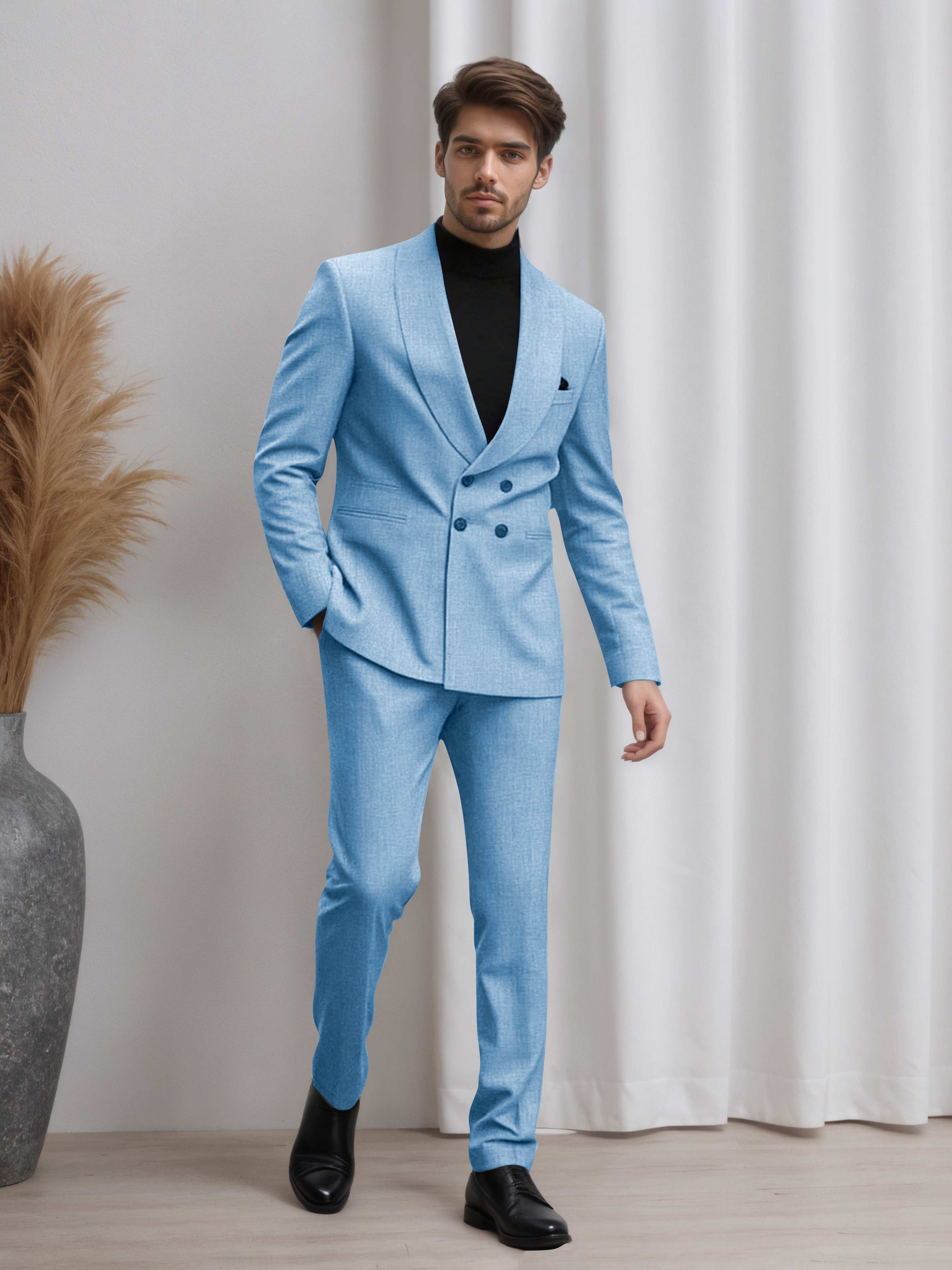 Men's Double Breasted 2 Pieces Shawl Lapel Suit for Business & Occasions