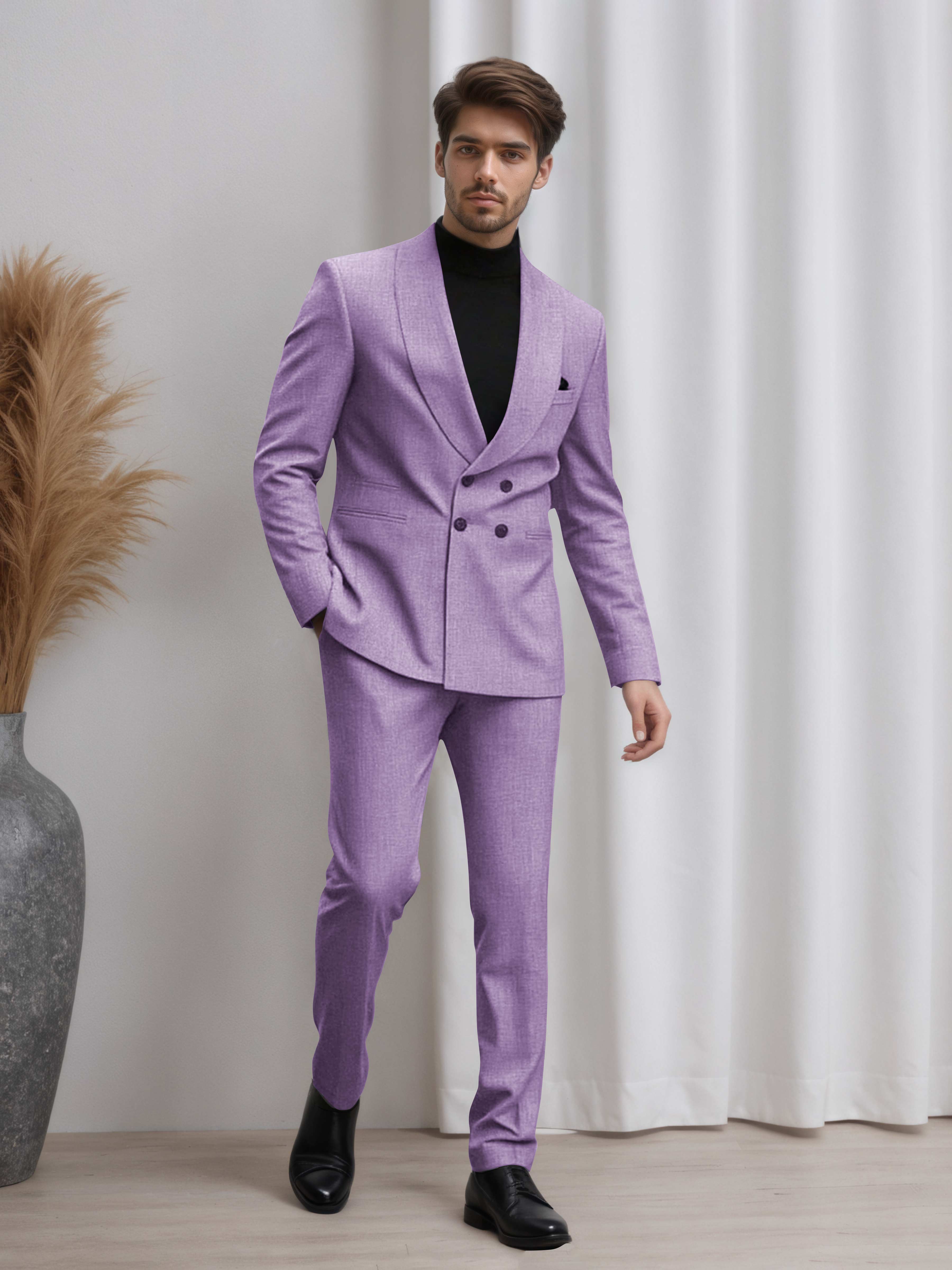 Men's Double Breasted 2 Pieces Shawl Lapel Suit for Business & Occasions