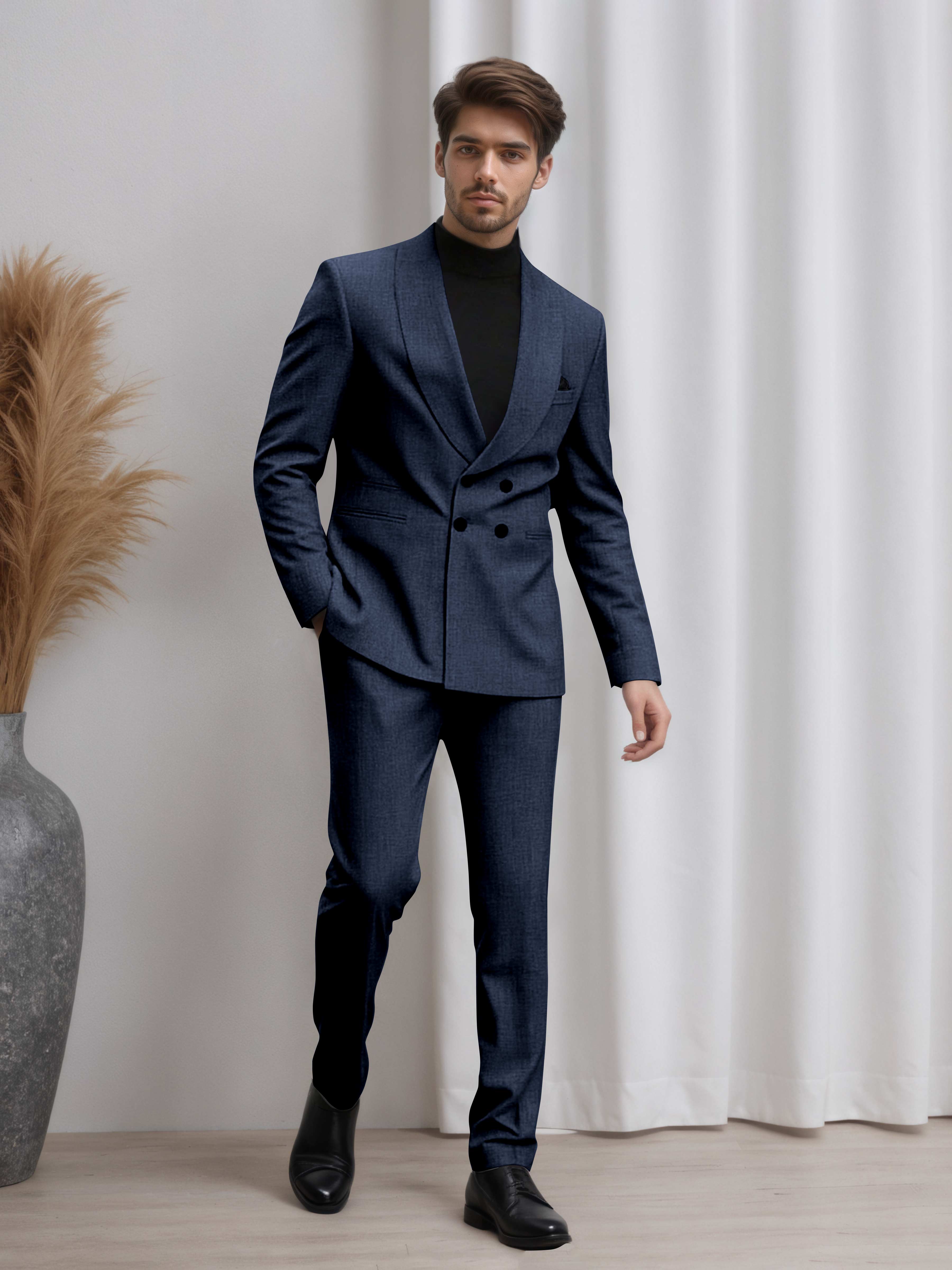 Men's Double Breasted 2 Pieces Shawl Lapel Suit for Business & Occasions