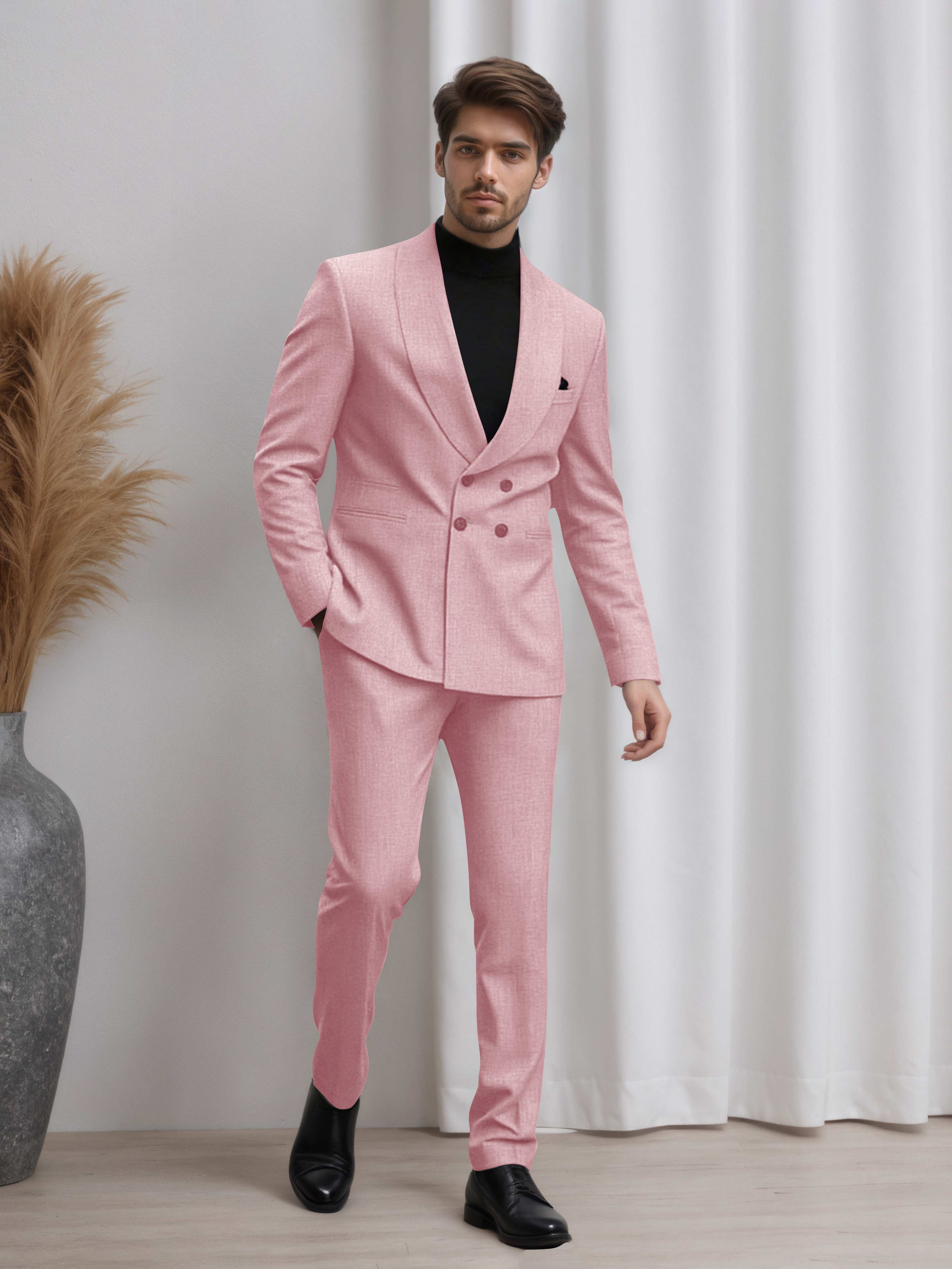 Men's Double Breasted 2 Pieces Shawl Lapel Suit for Business & Occasions