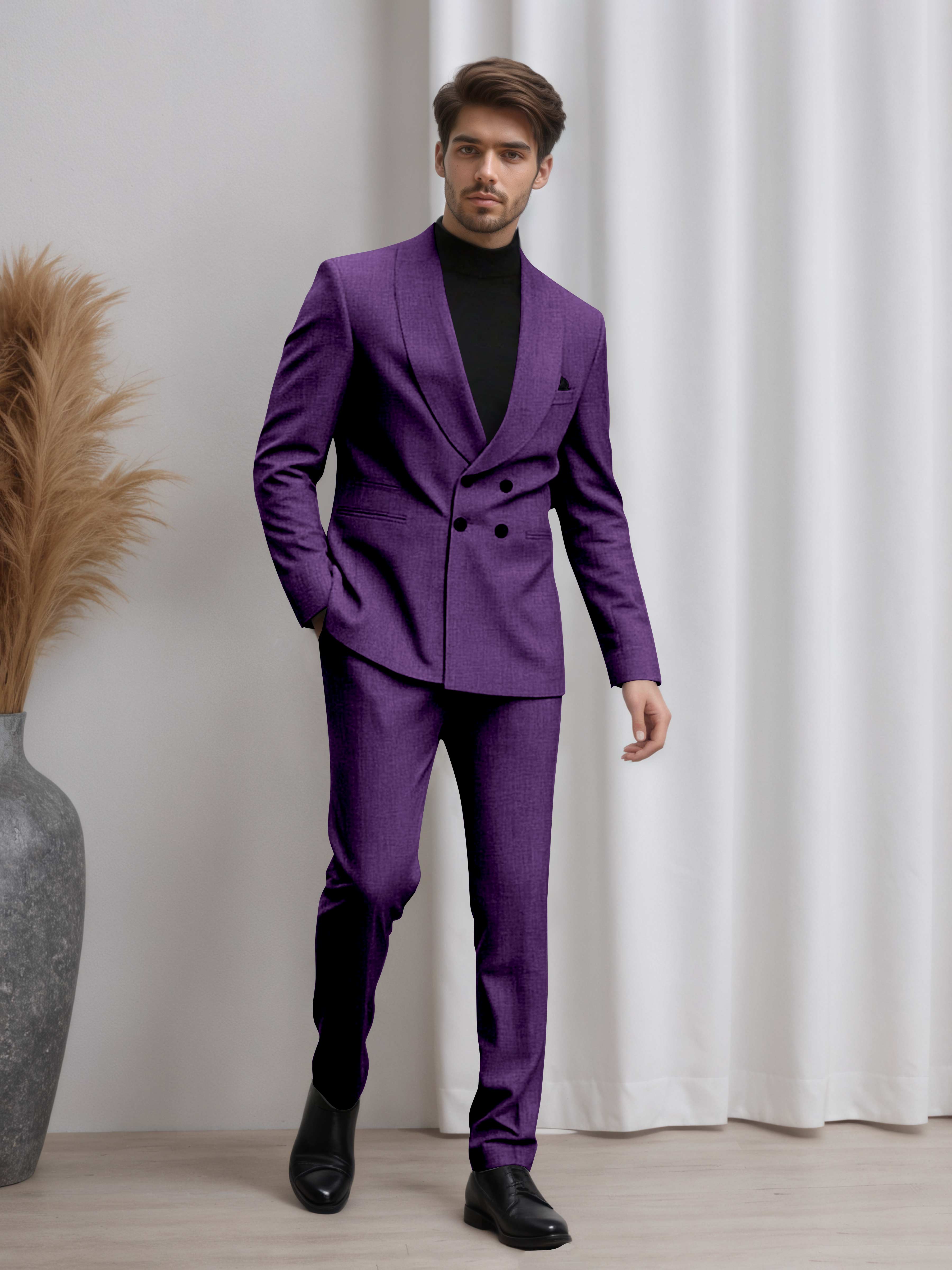 Men's Double Breasted 2 Pieces Shawl Lapel Suit for Business & Occasions