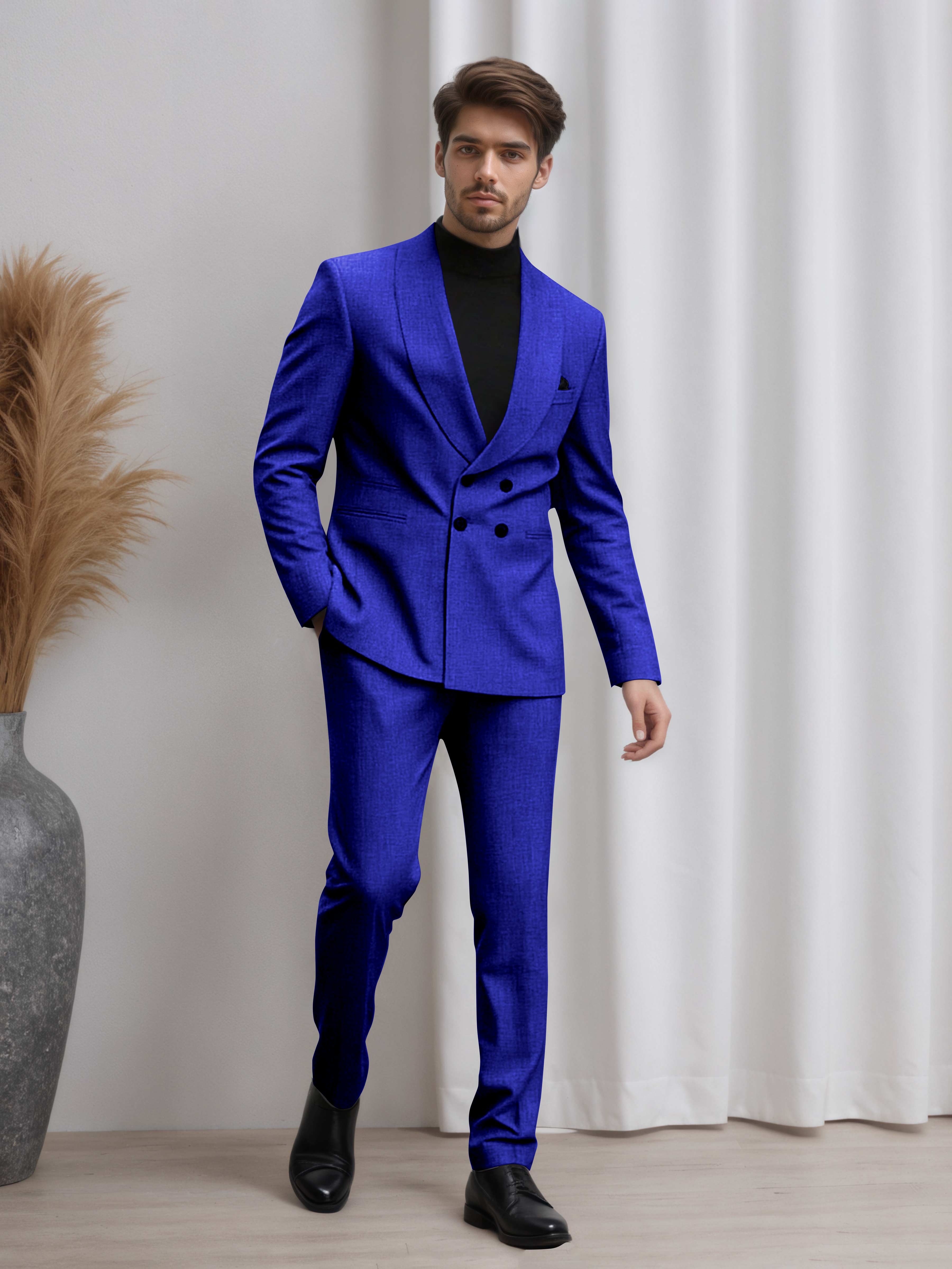 Men's Double Breasted 2 Pieces Shawl Lapel Suit for Business & Occasions