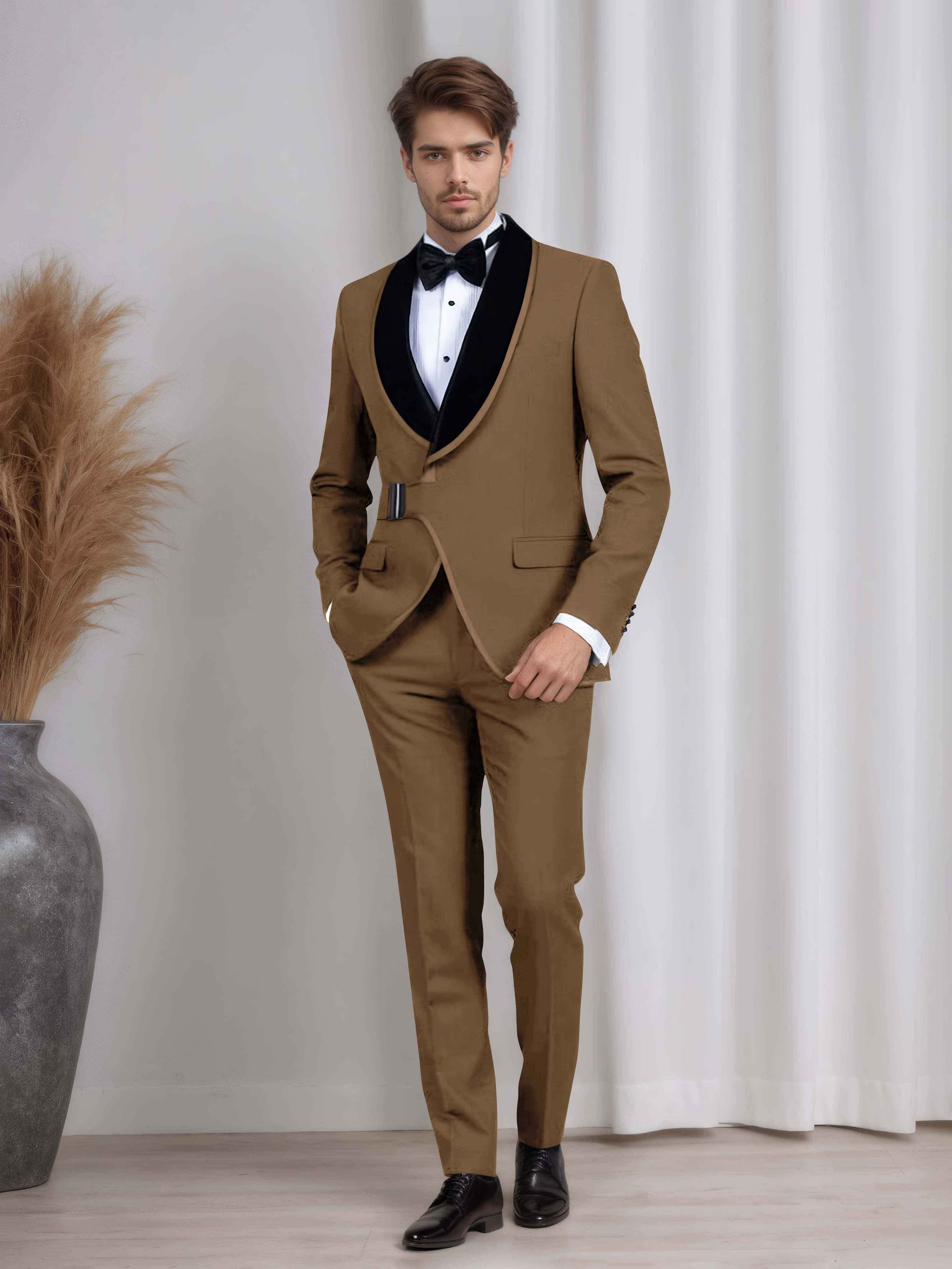 Men's 2 Pieces Belted Shawl Lapel Suit for Formal Dinners & Weddings