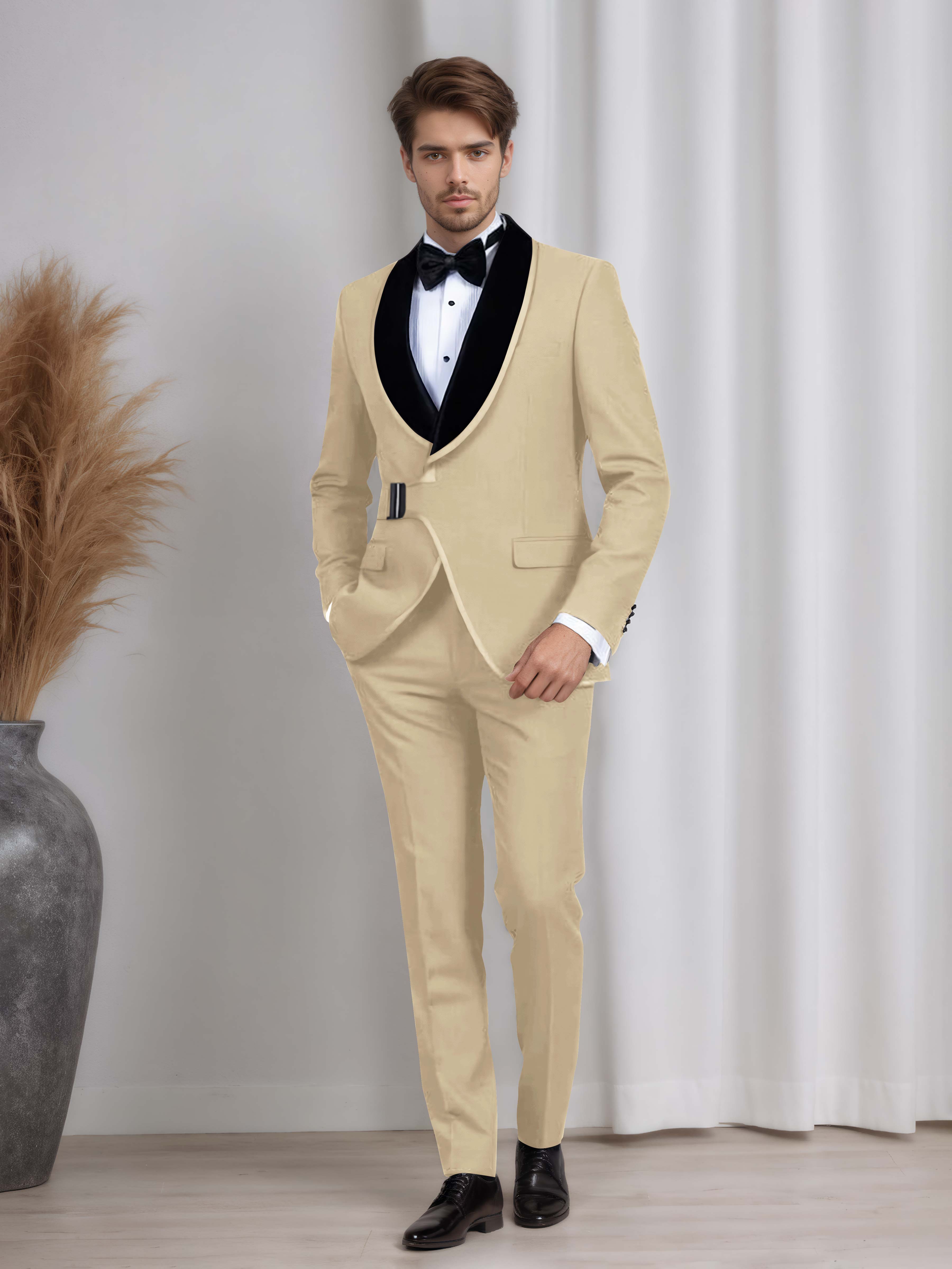 Men's 2 Pieces Belted Shawl Lapel Suit for Formal Dinners & Weddings