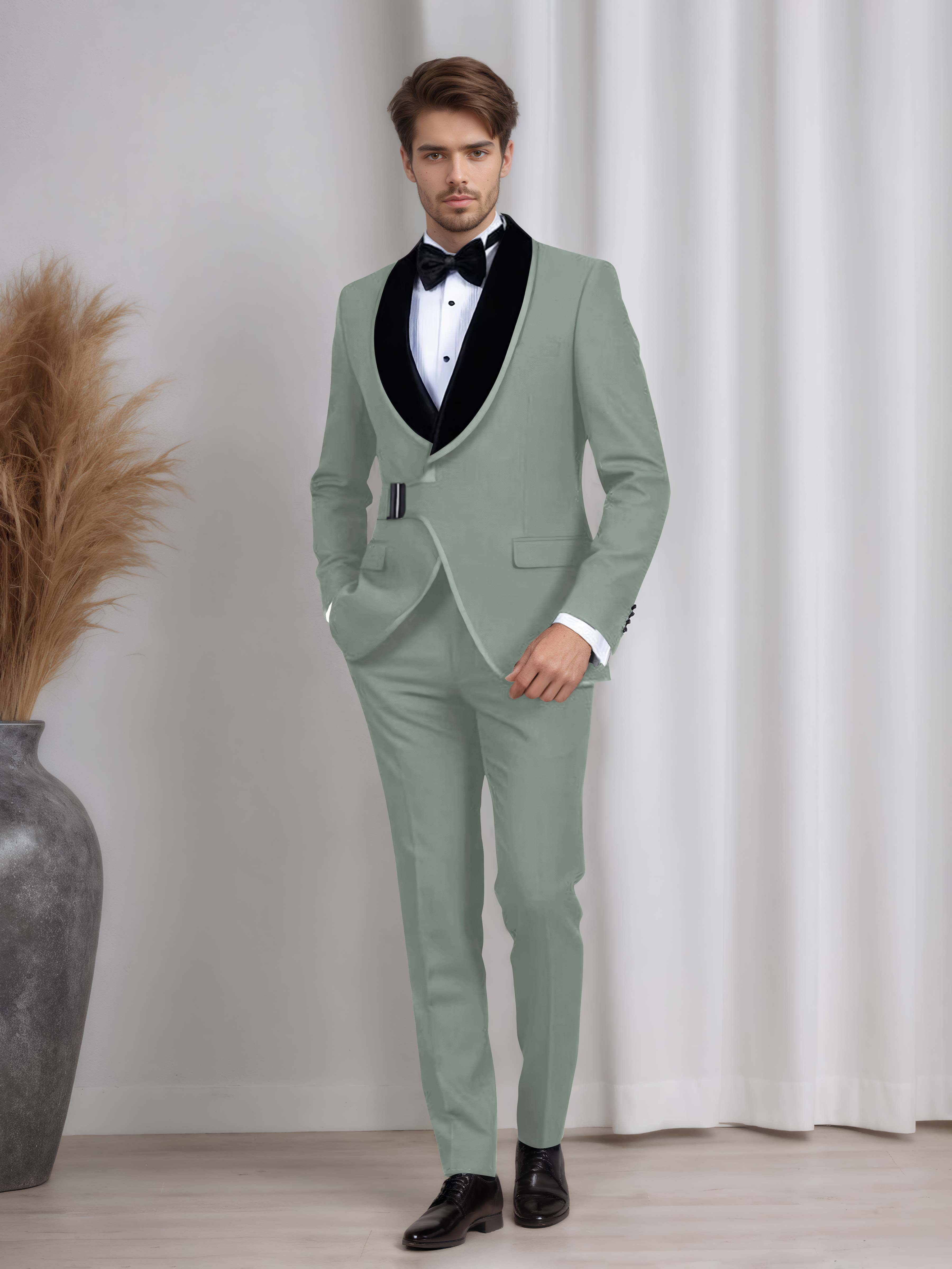 Men's 2 Pieces Belted Shawl Lapel Suit for Formal Dinners & Weddings