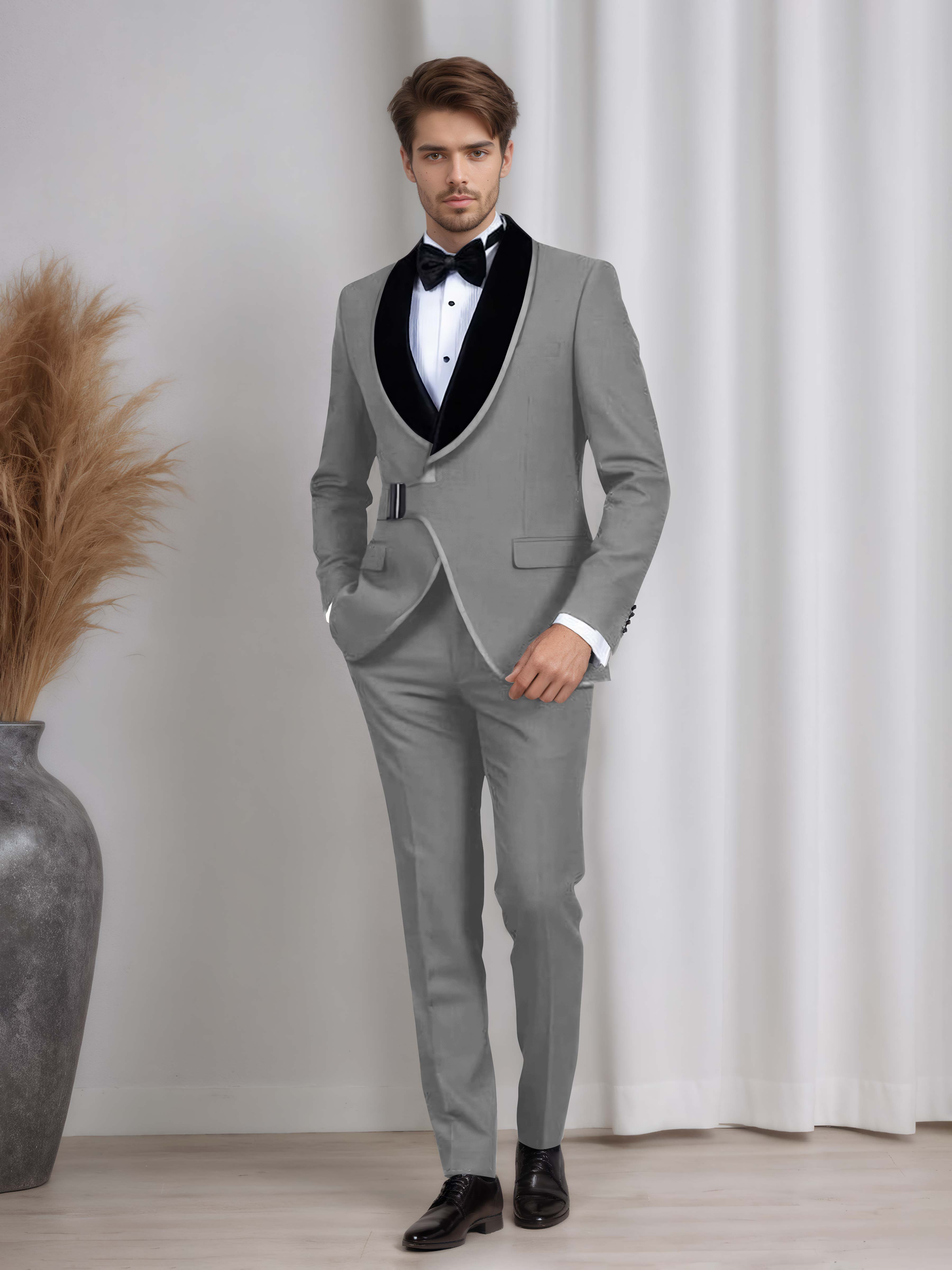 Men's 2 Pieces Belted Shawl Lapel Suit for Formal Dinners & Weddings