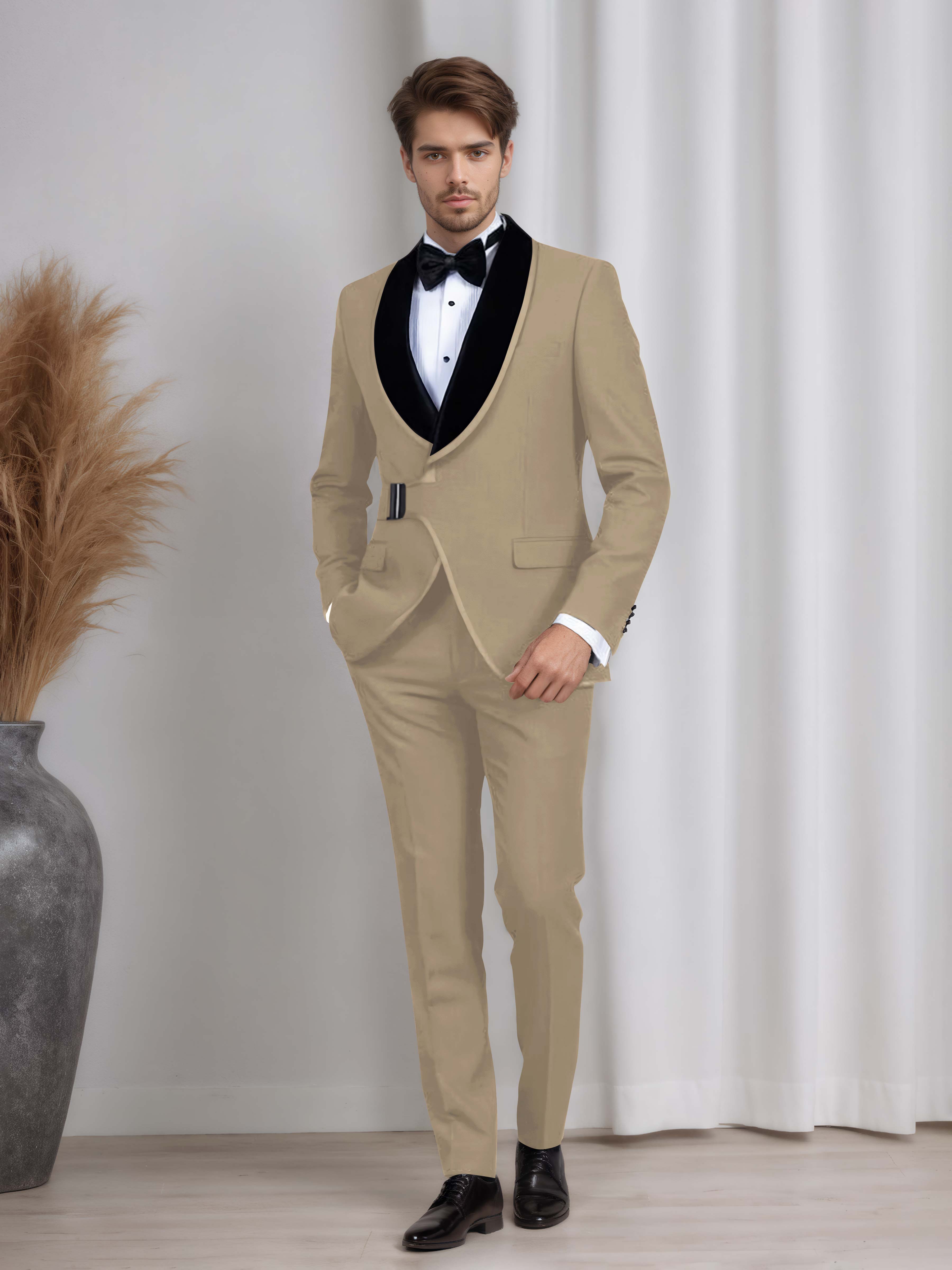 Men's 2 Pieces Belted Shawl Lapel Suit for Formal Dinners & Weddings